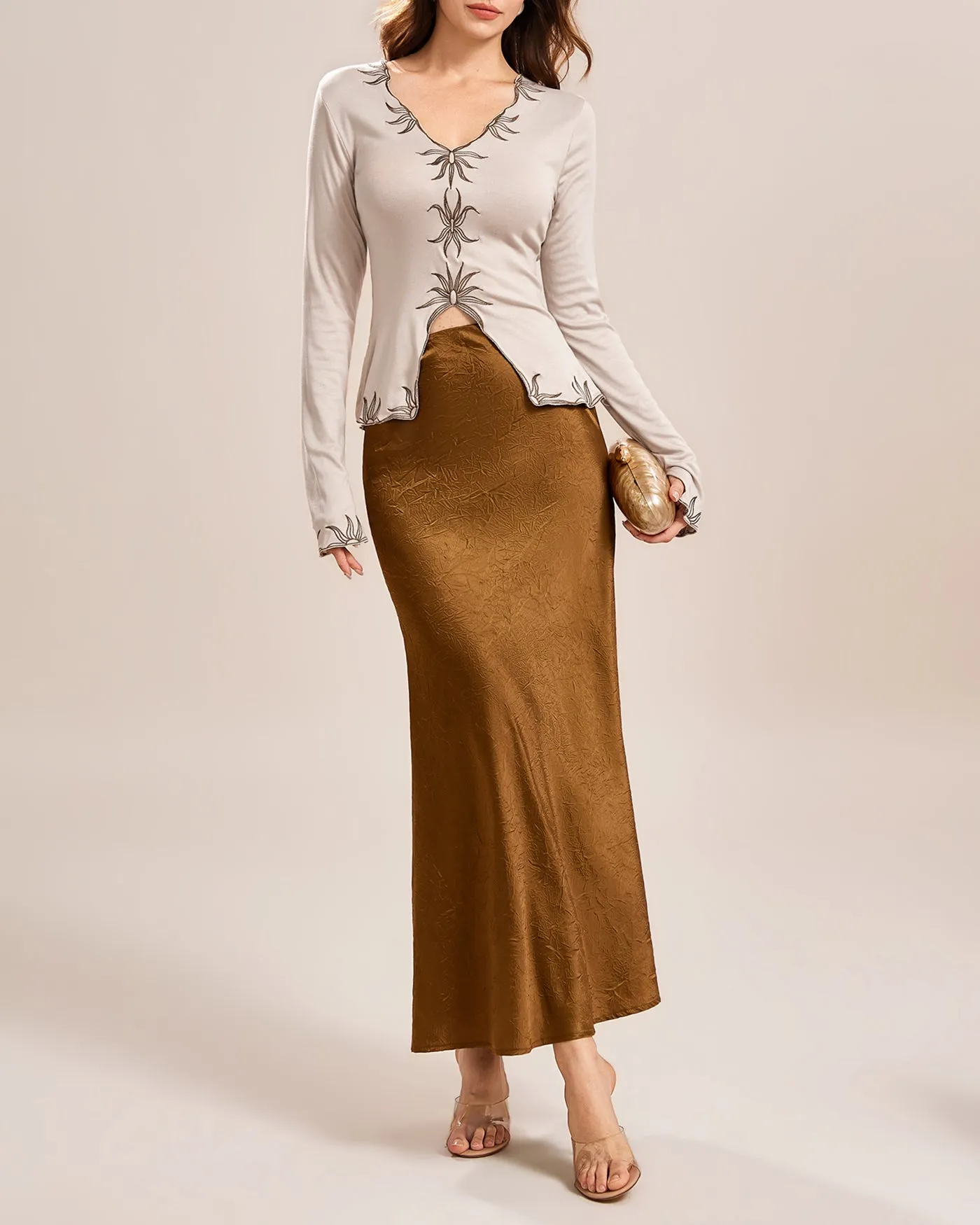 Beige V Neck Tee sold by rihoas product image thumbnail 5