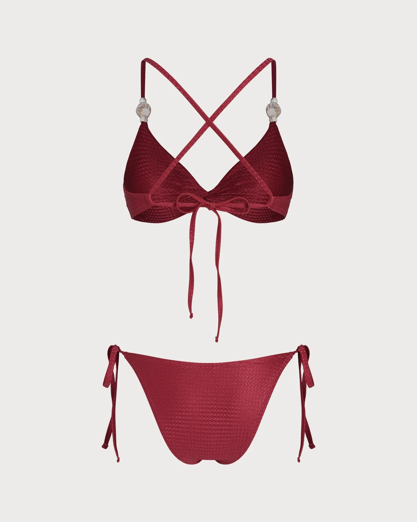 Red V Neck Triangle Drawstring Bikini Set sold by rihoas product image thumbnail 2