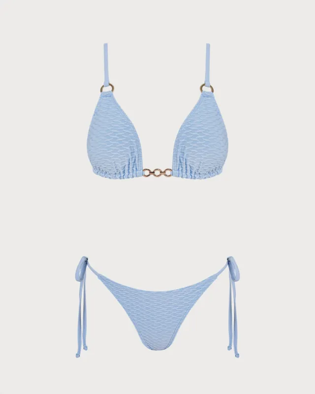 Blue V Neck O-Ring Triangle Bikini Set sold by rihoas