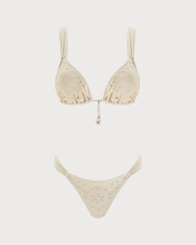 Off White Drawstring Triangle Bikini Set sold by rihoas