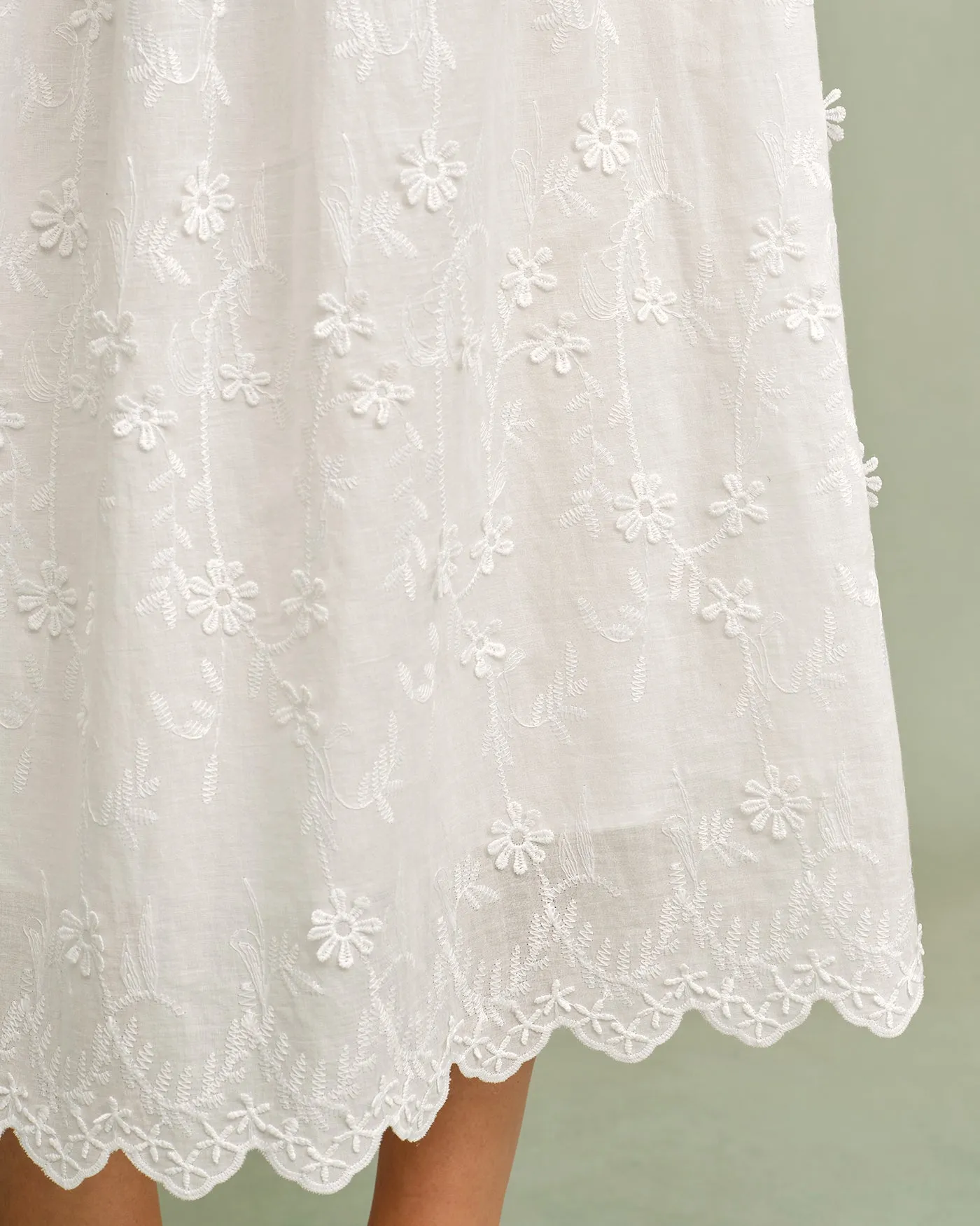 White Round Neck Floral Midi Dress sold by rihoas product image thumbnail 4