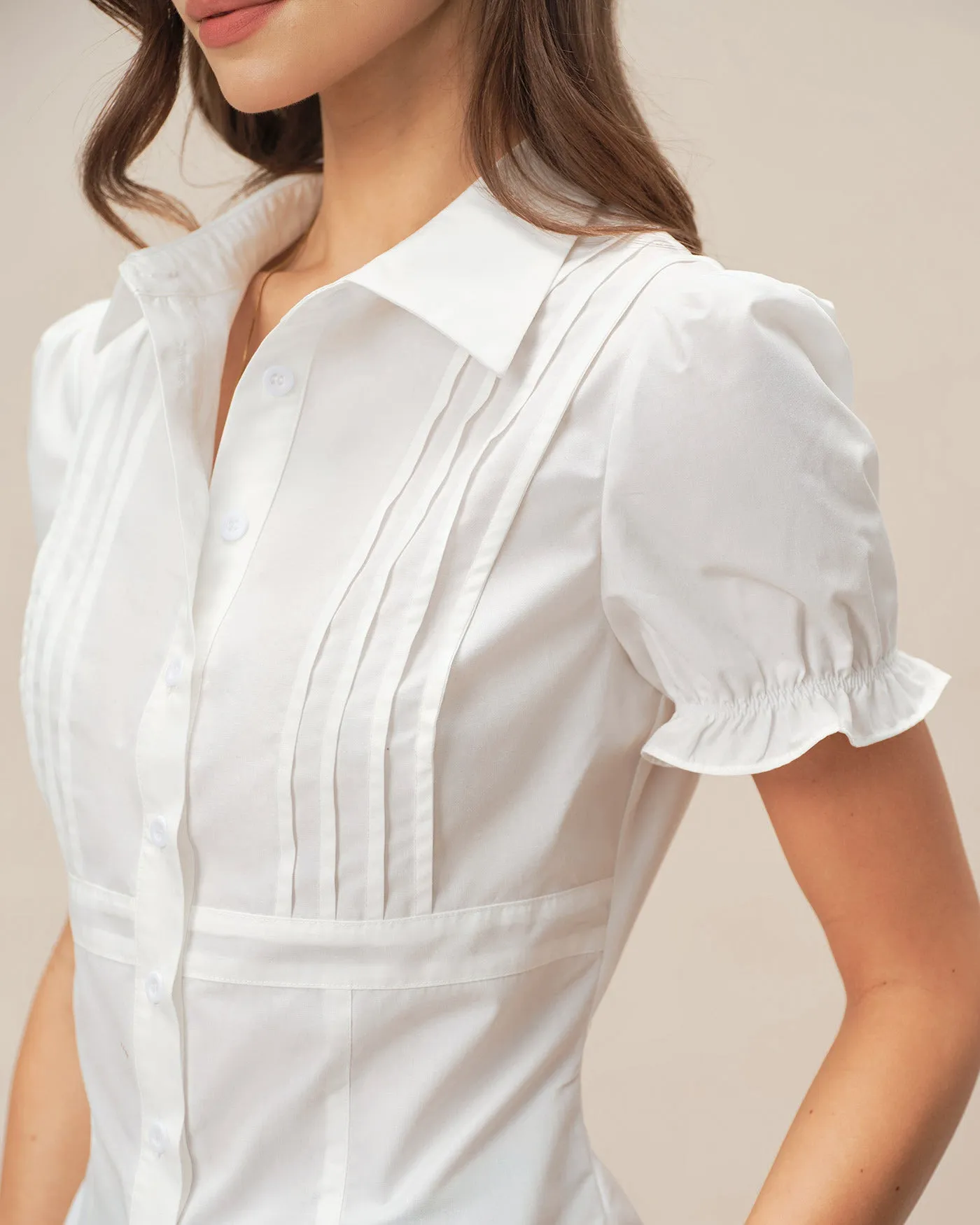White Puffed Sleeve Collar Blouse sold by rihoas product image thumbnail 2