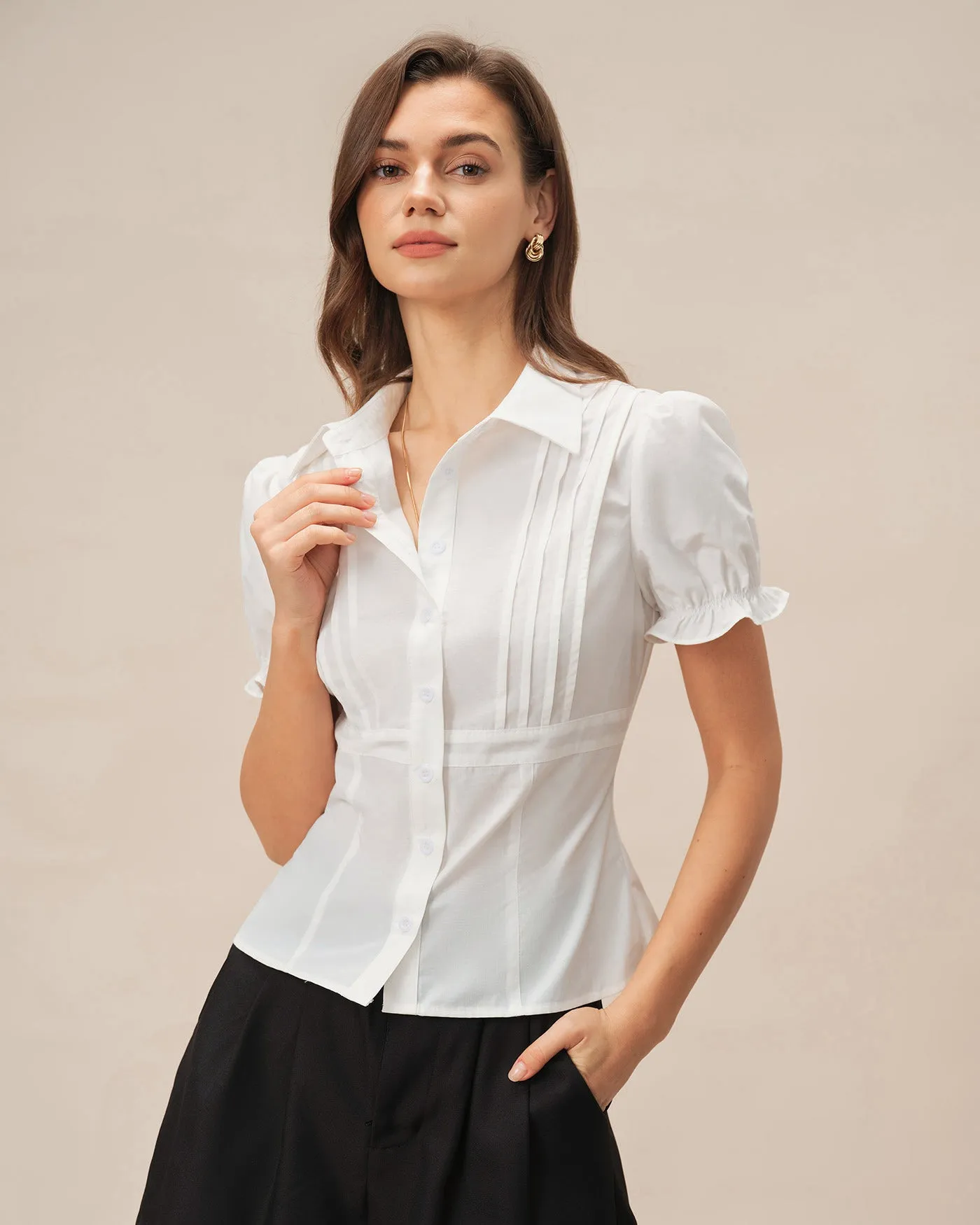 White Puffed Sleeve Collar Blouse sold by rihoas product image thumbnail 3