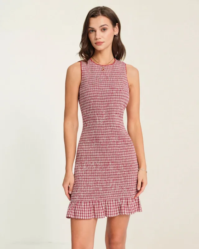 Red Ruffle Plaid Mini Dress sold by rihoas