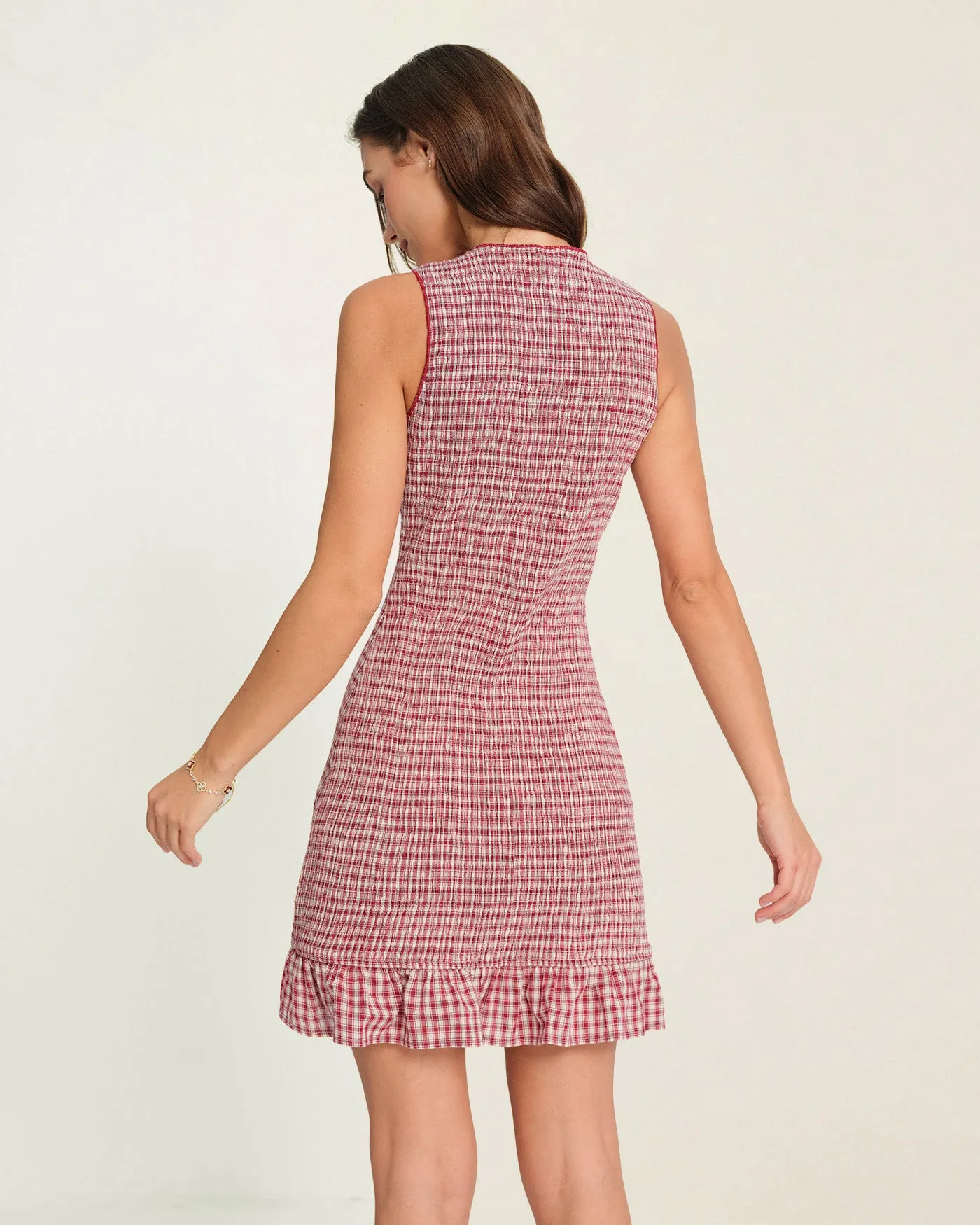 Red Ruffle Plaid Mini Dress sold by rihoas product image thumbnail 3