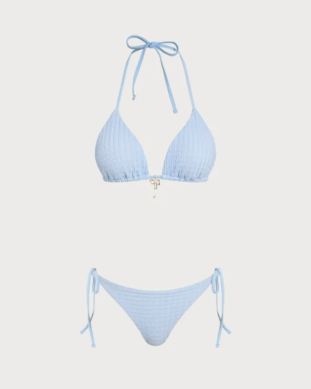 Blue Halter Drawstring Triangle Bikini Set sold by rihoas