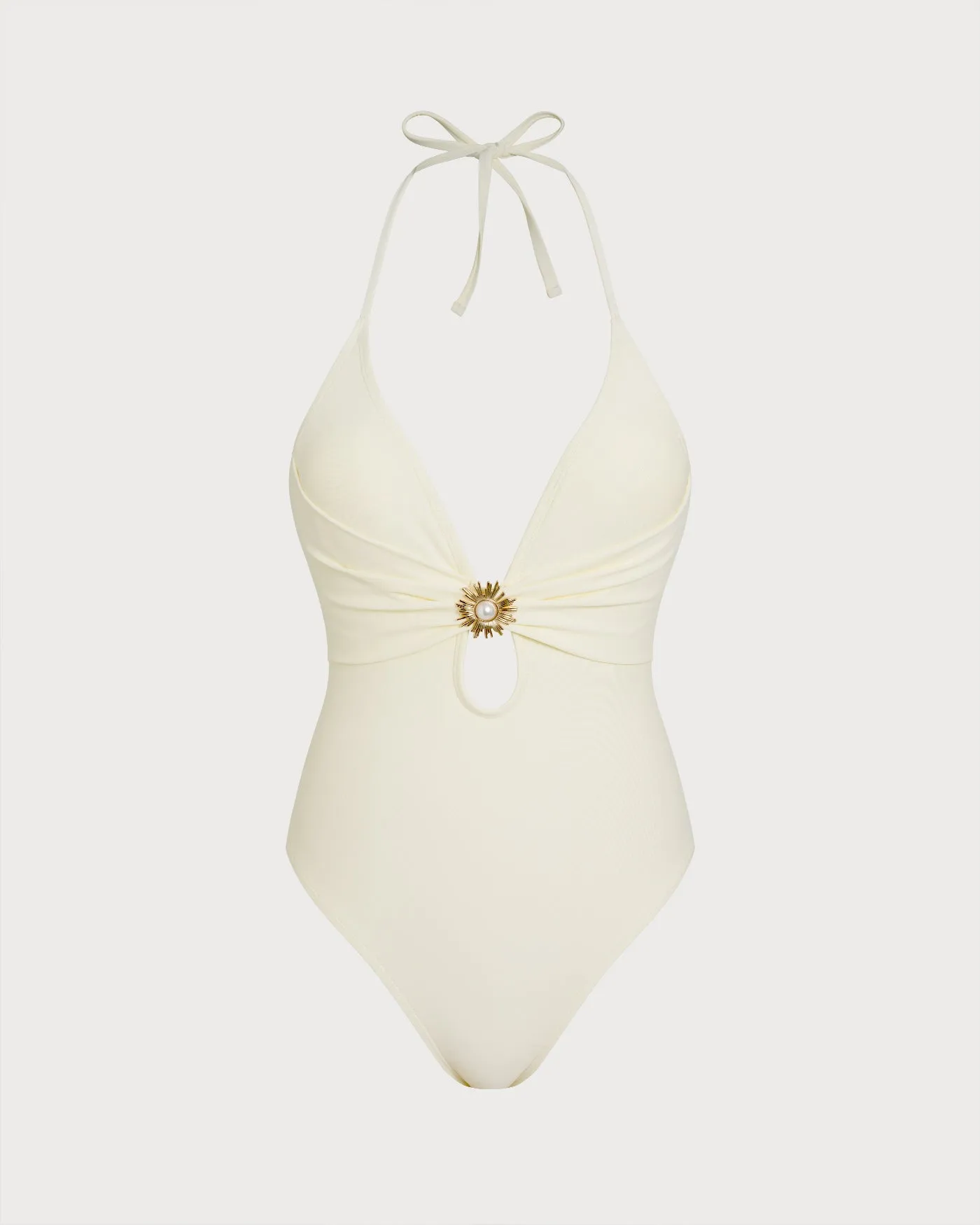 Off White Halter Bralette One Piece Swimsuit sold by rihoas