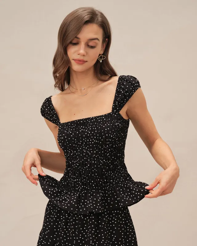 Black Square Neck Polka Dot Tank Top sold by rihoas