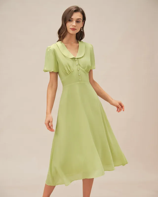Green Collar Button Midi Dress sold by rihoas