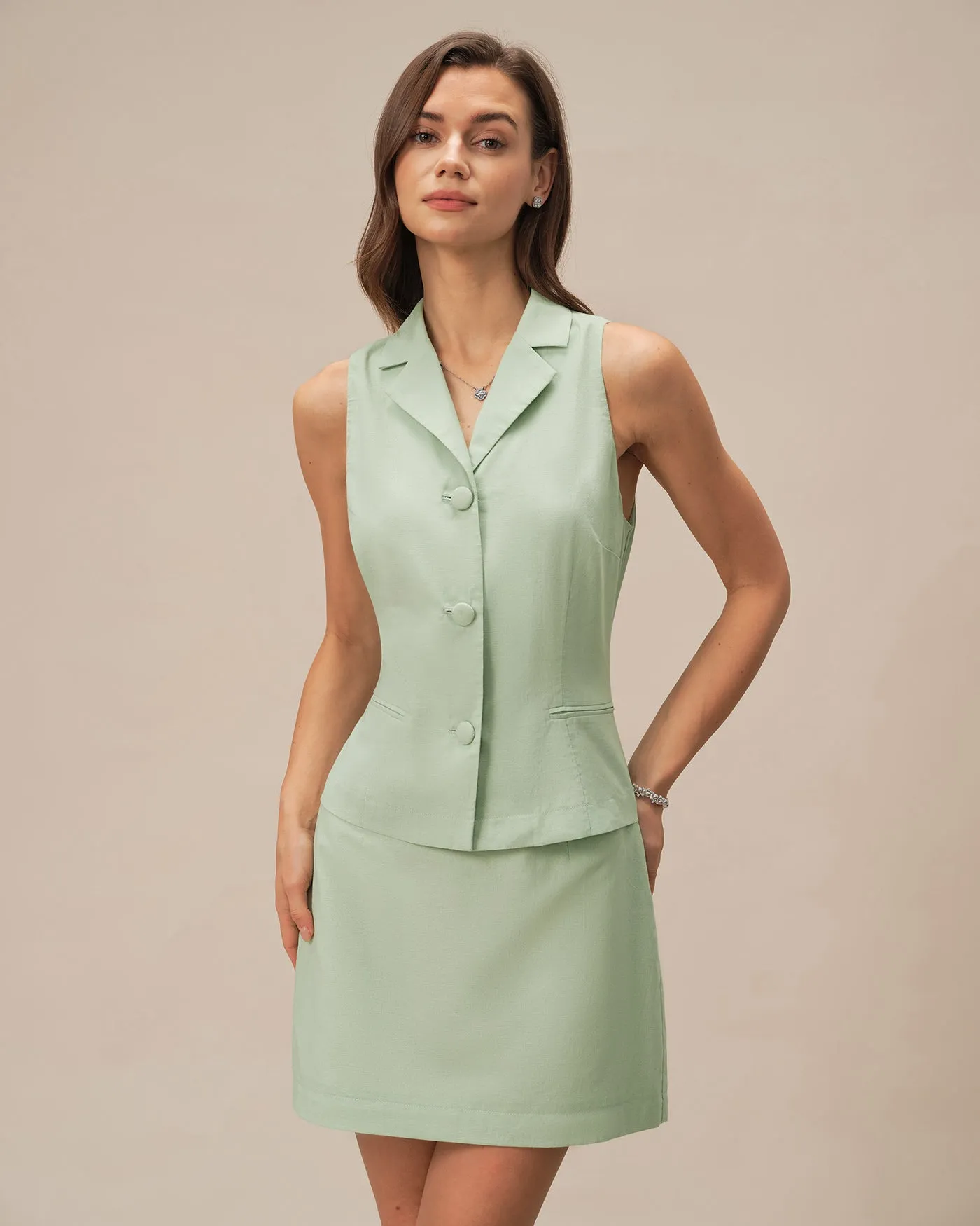 Green Solid A-Line Mini Skirt sold by rihoas product image thumbnail 4