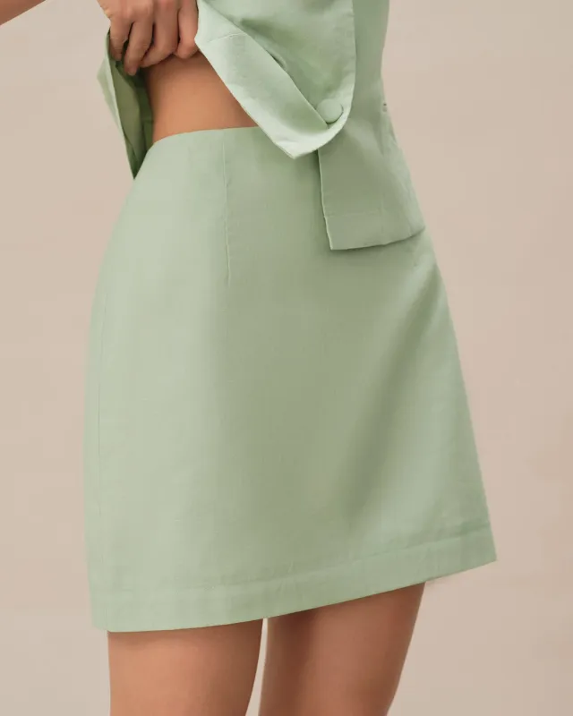 Green Solid A-Line Mini Skirt sold by rihoas