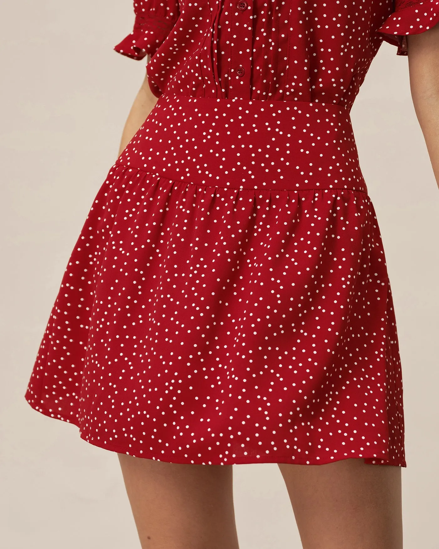 Red Polka Dot Ruched Mini Skirt sold by rihoas product image thumbnail 2