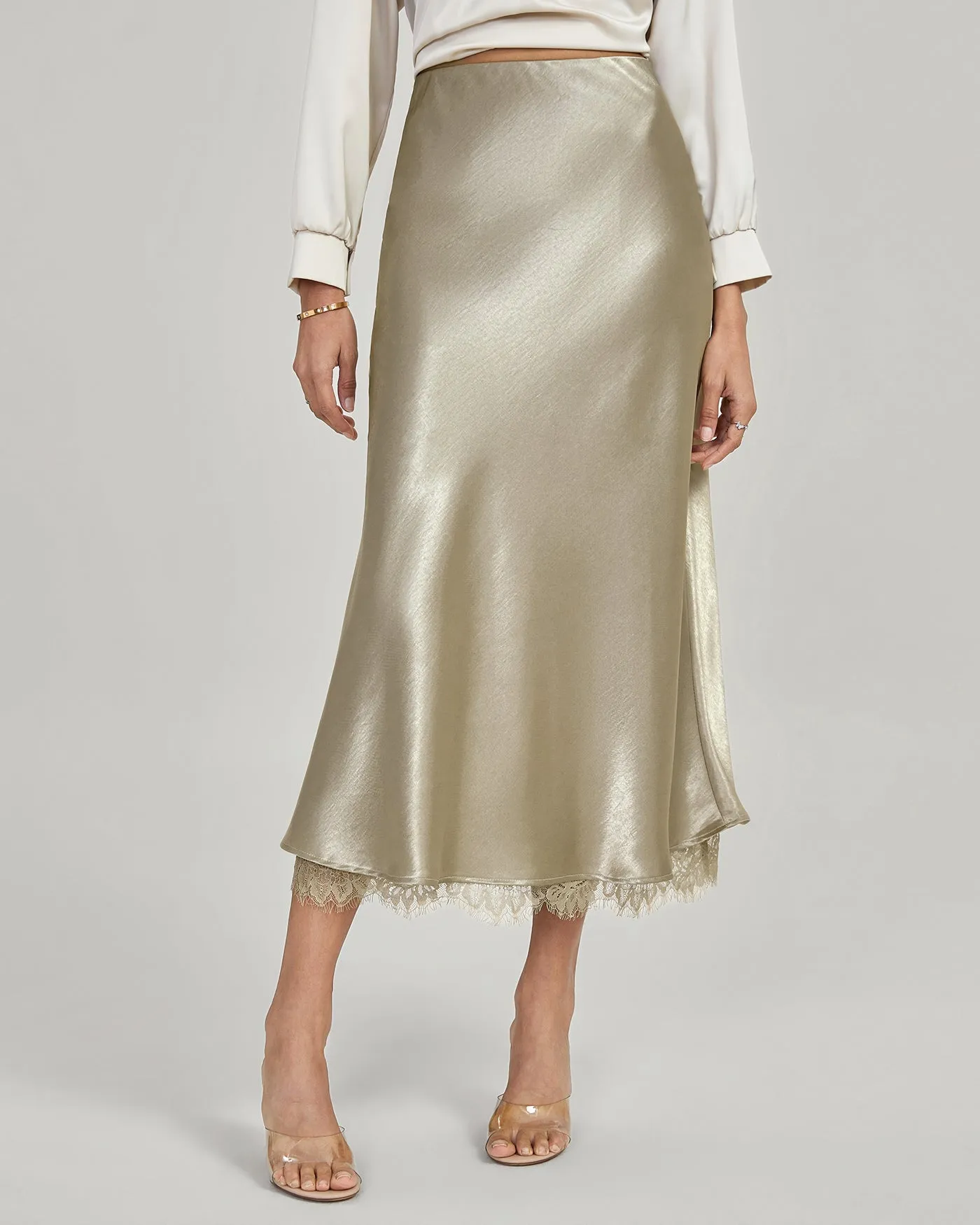 Apricot Elastic Waist Midi Skirt sold by rihoas