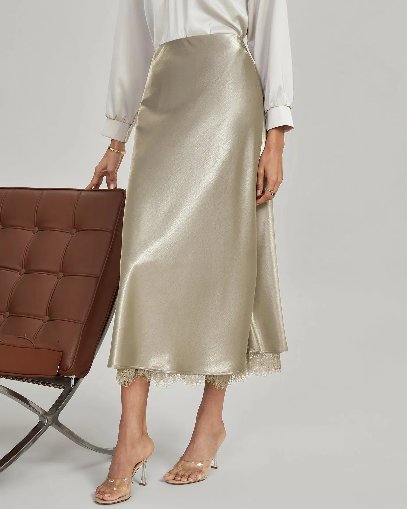 Apricot Elastic Waist Midi Skirt sold by rihoas product image thumbnail 4