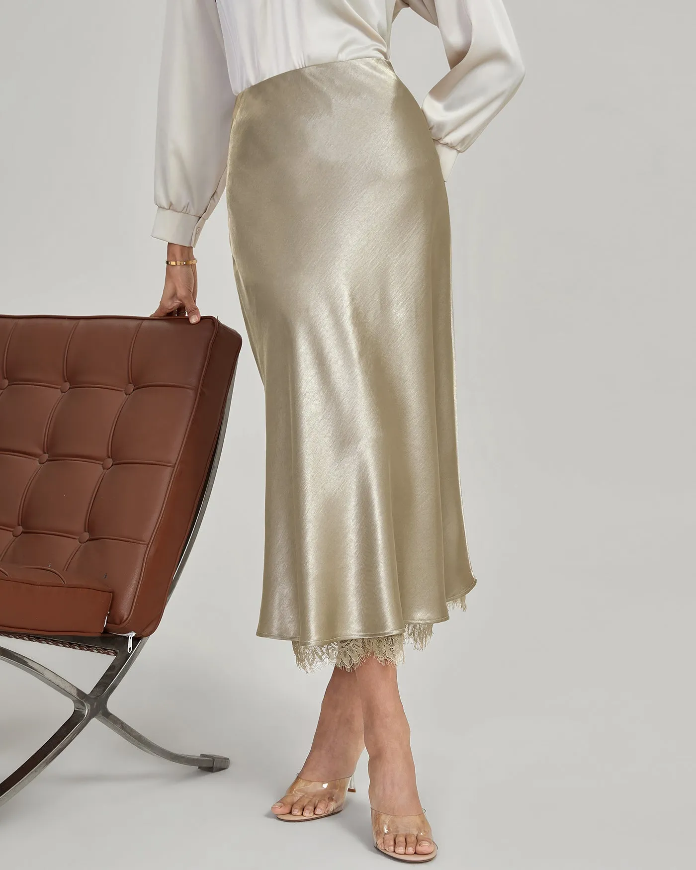 Apricot Elastic Waist Midi Skirt sold by rihoas product image thumbnail 3