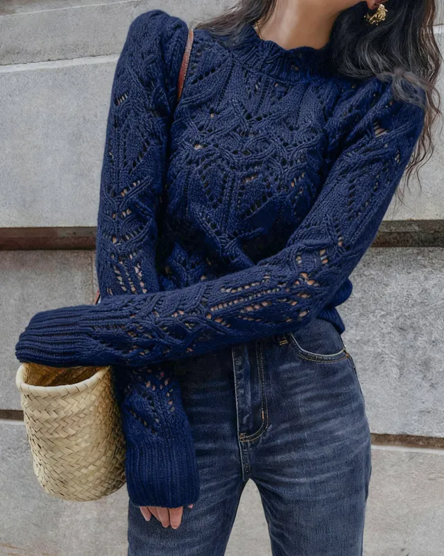 Blue Round Neck Cut Out Sweater made by rihoas