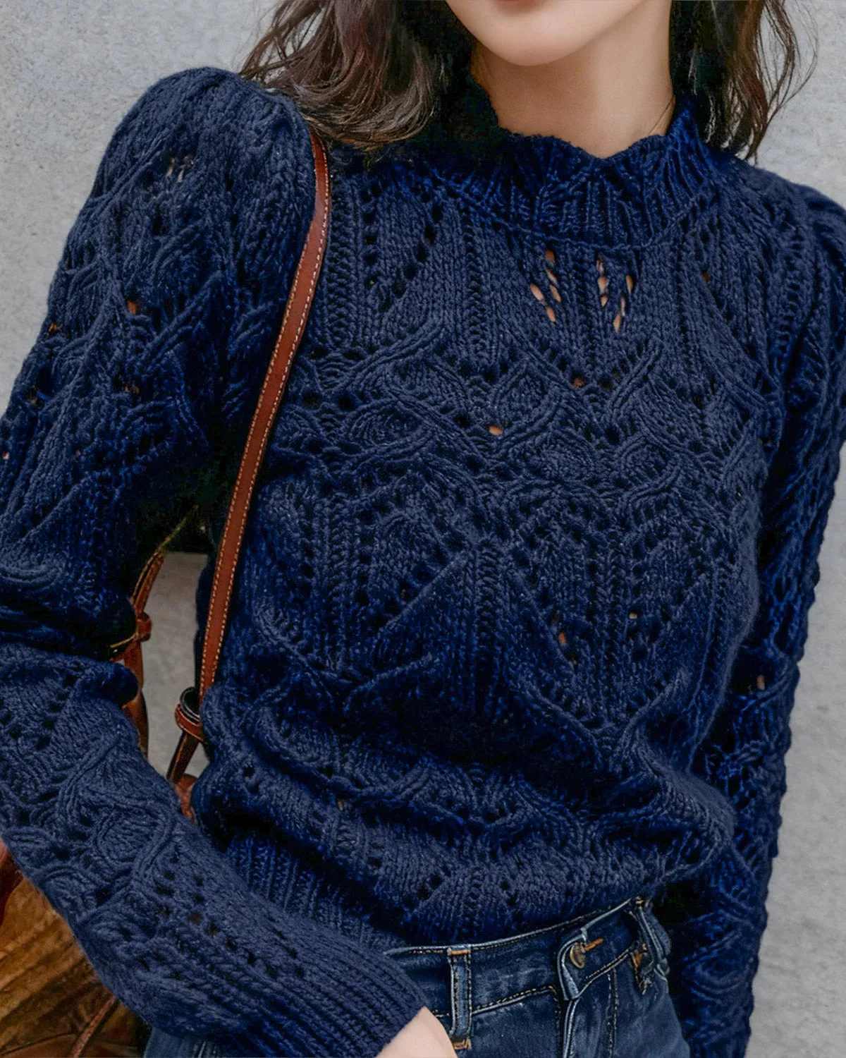 Blue Round Neck Cut Out Sweater sold by rihoas product image thumbnail 5