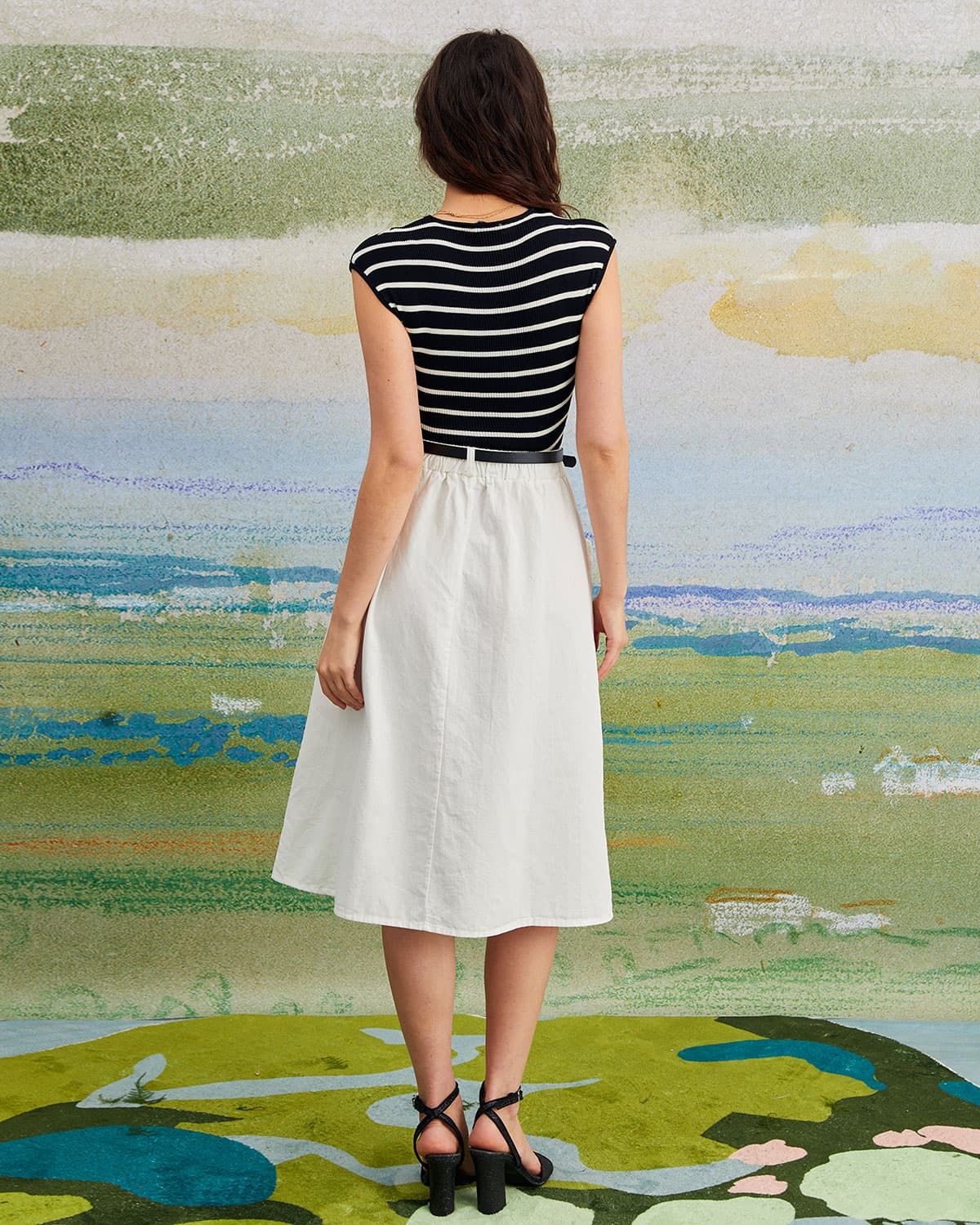 The V Neck Striped Ribbed Knit Tank Top sold by rihoas product image thumbnail 5