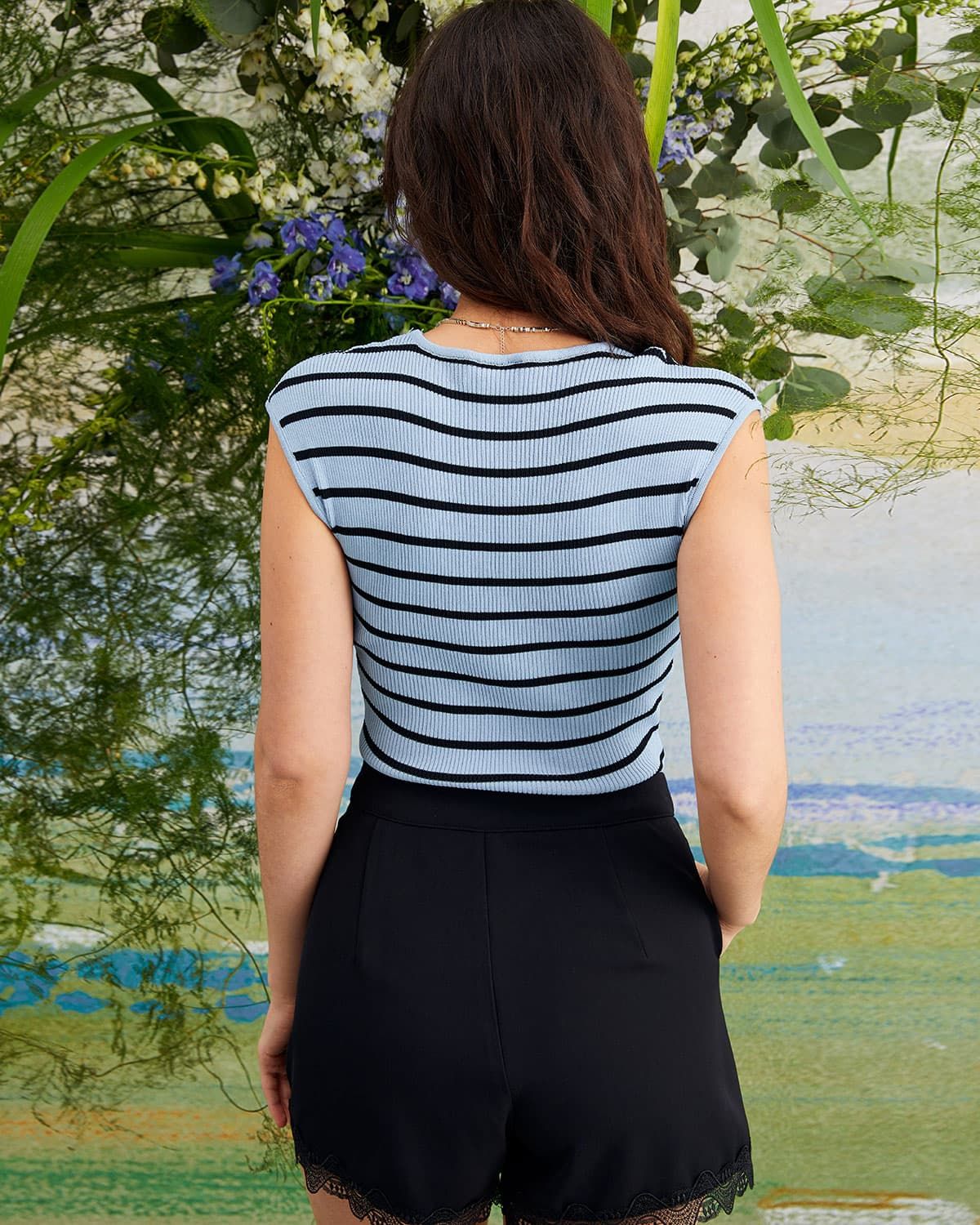 The V Neck Striped Ribbed Knit Tank Top sold by rihoas product image thumbnail 11