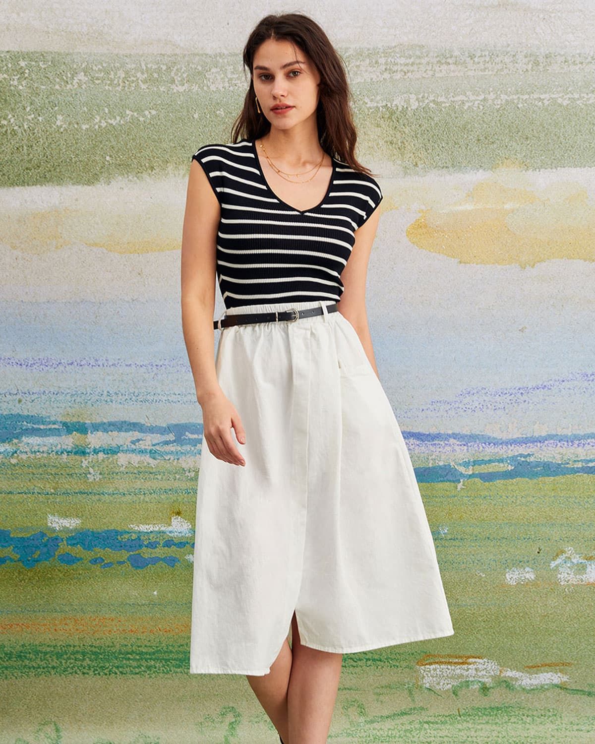 The V Neck Striped Ribbed Knit Tank Top sold by rihoas