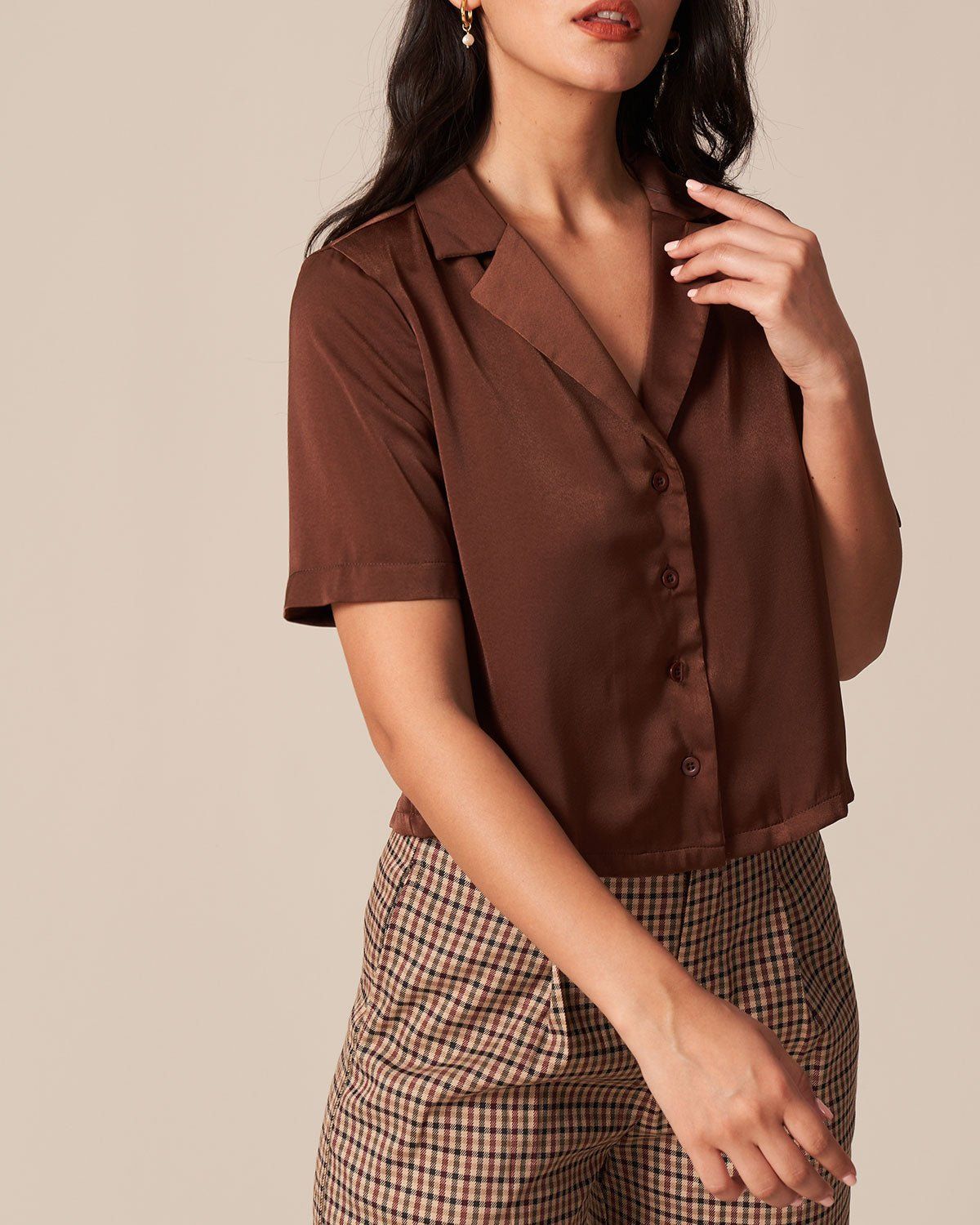 The Coffee V Neck Button Short Sleeve Shirt sold by rihoas product image thumbnail 4