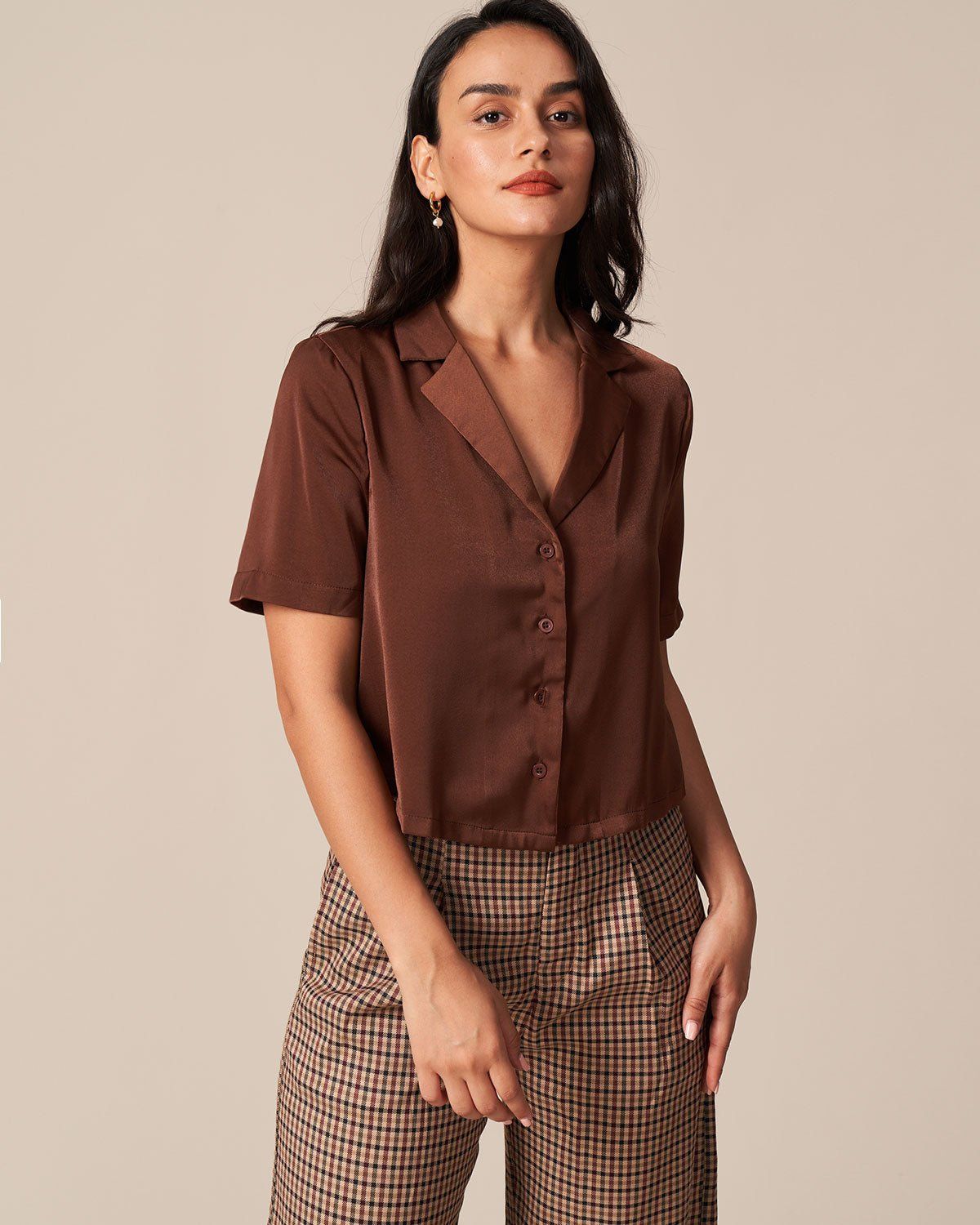 The Coffee V Neck Button Short Sleeve Shirt sold by rihoas