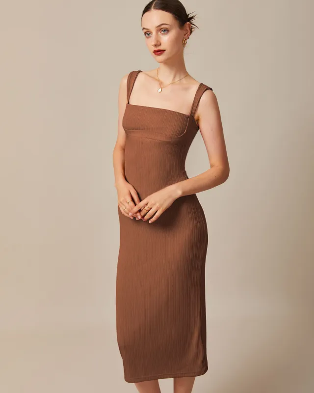 The Caramel Square Neck Ribbed Midi Dress sold by rihoas