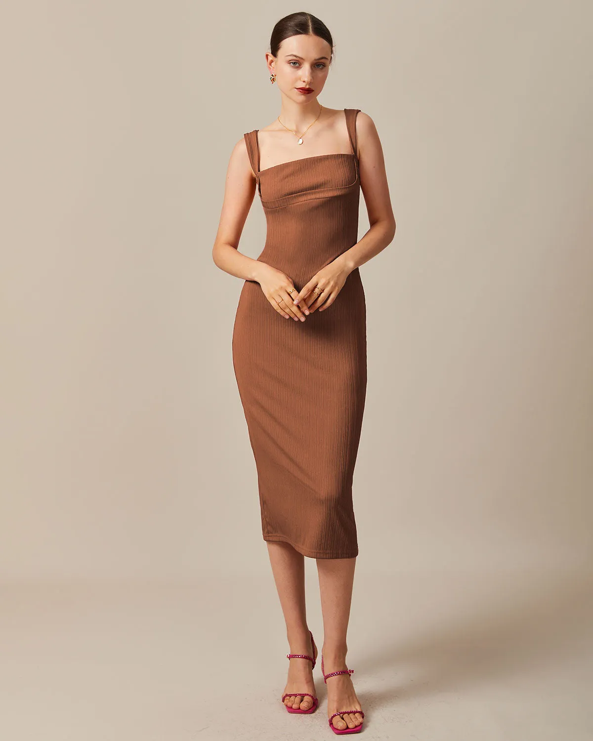 The Caramel Square Neck Ribbed Midi Dress sold by rihoas product image thumbnail 2