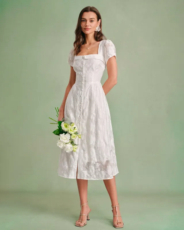 White Square Neck X Cross Midi Dress made by rihoas