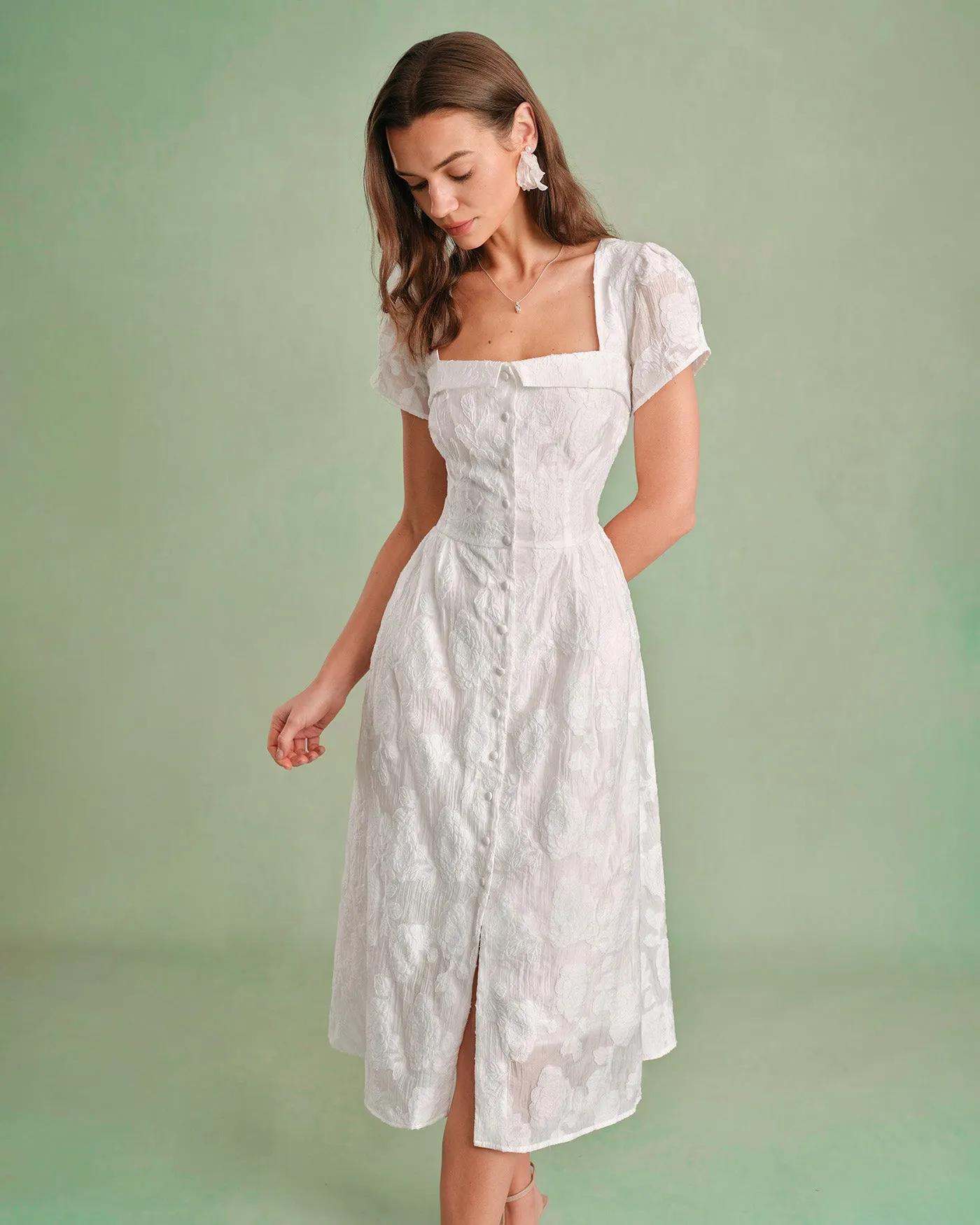 White Square Neck X Cross Midi Dress sold by rihoas product image thumbnail 4