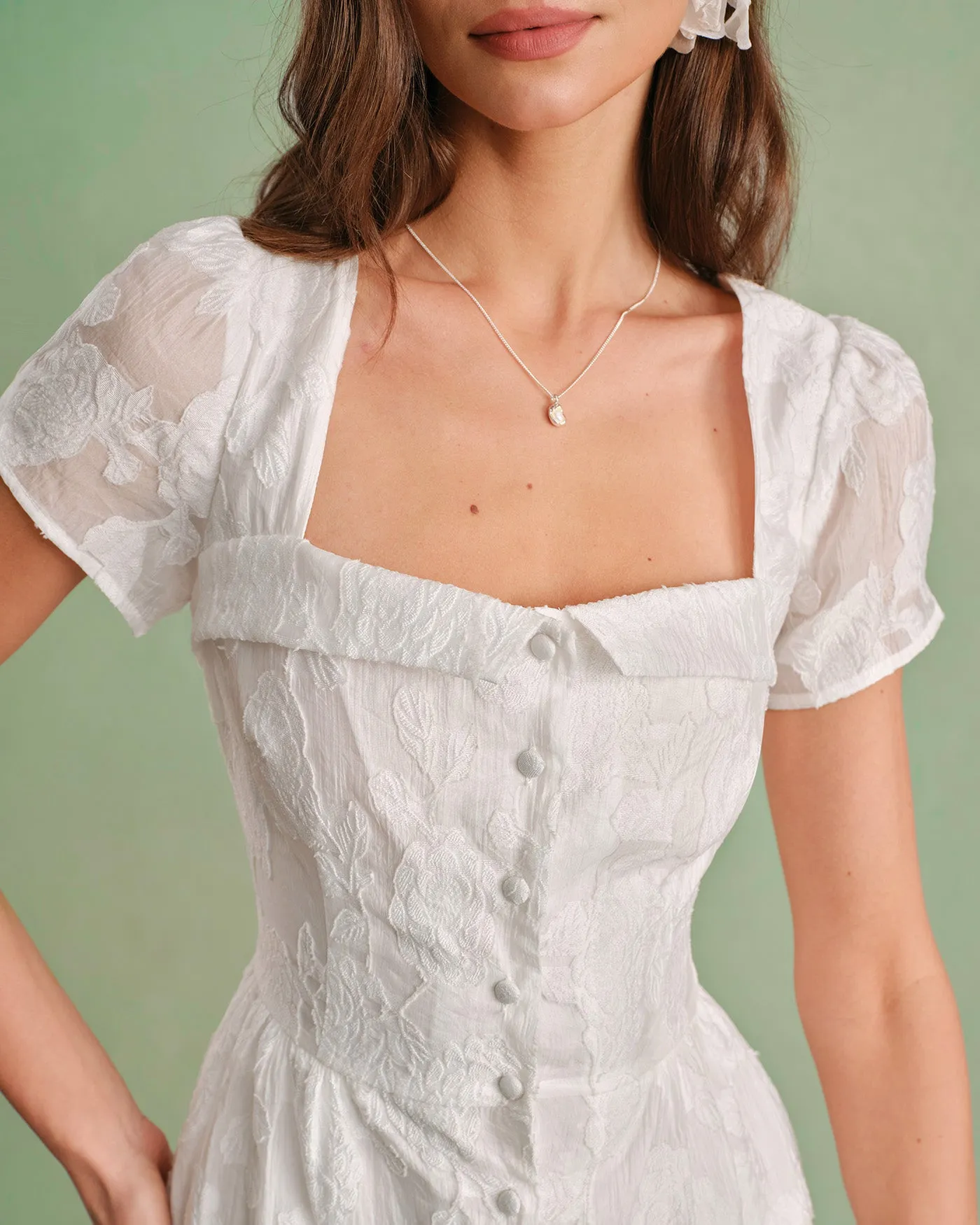 White Square Neck X Cross Midi Dress sold by rihoas product image thumbnail 2