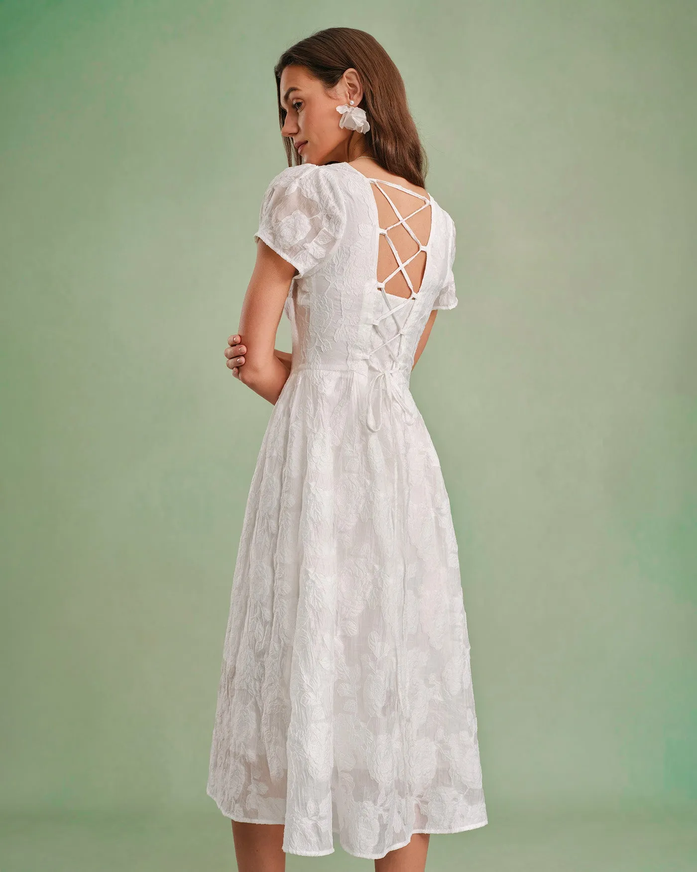 White Square Neck X Cross Midi Dress sold by rihoas product image thumbnail 3