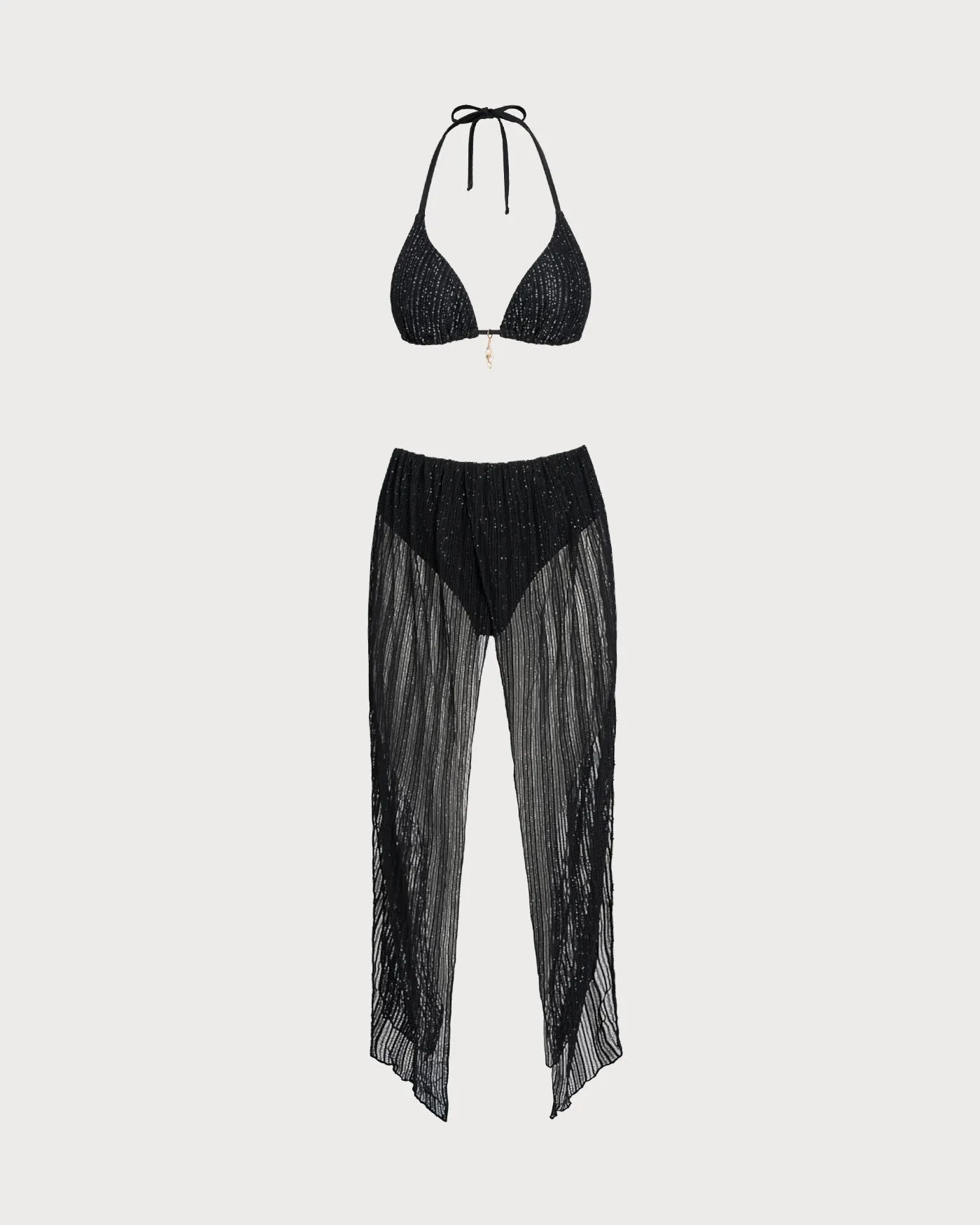 Black Halter Drawstring Triangle Bikini Set sold by rihoas product image thumbnail 4