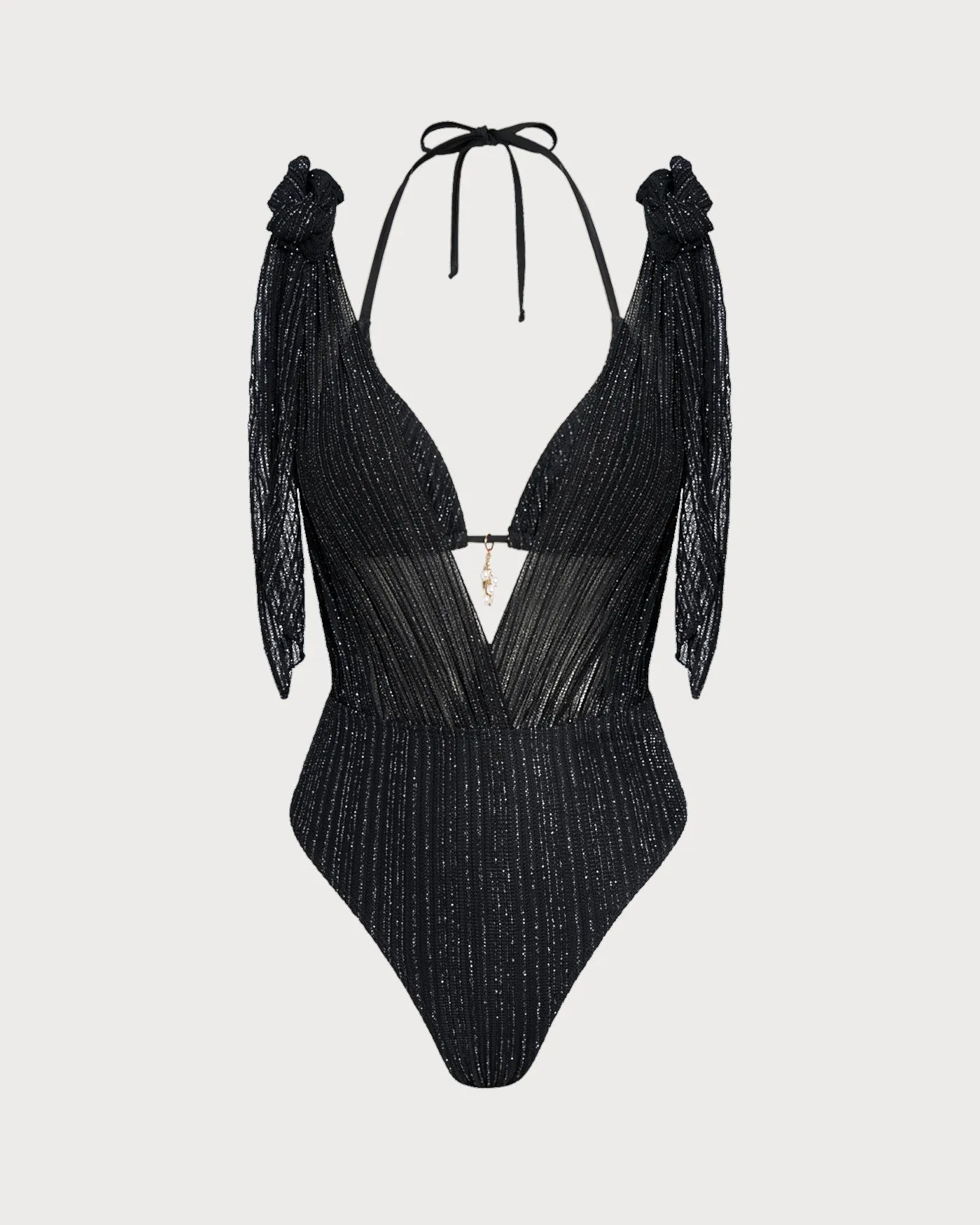 Black Halter Drawstring Triangle Bikini Set sold by rihoas product image thumbnail 2