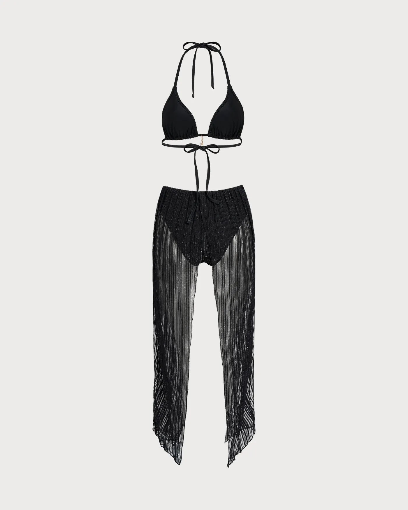 Black Halter Drawstring Triangle Bikini Set sold by rihoas product image thumbnail 5