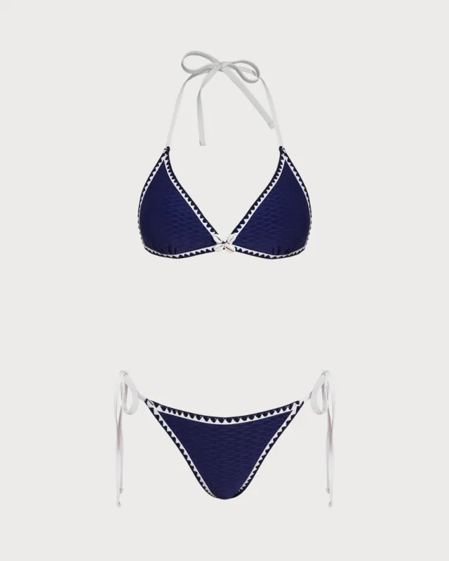 Blue Drawstring Triangle Bikini Set made by rihoas