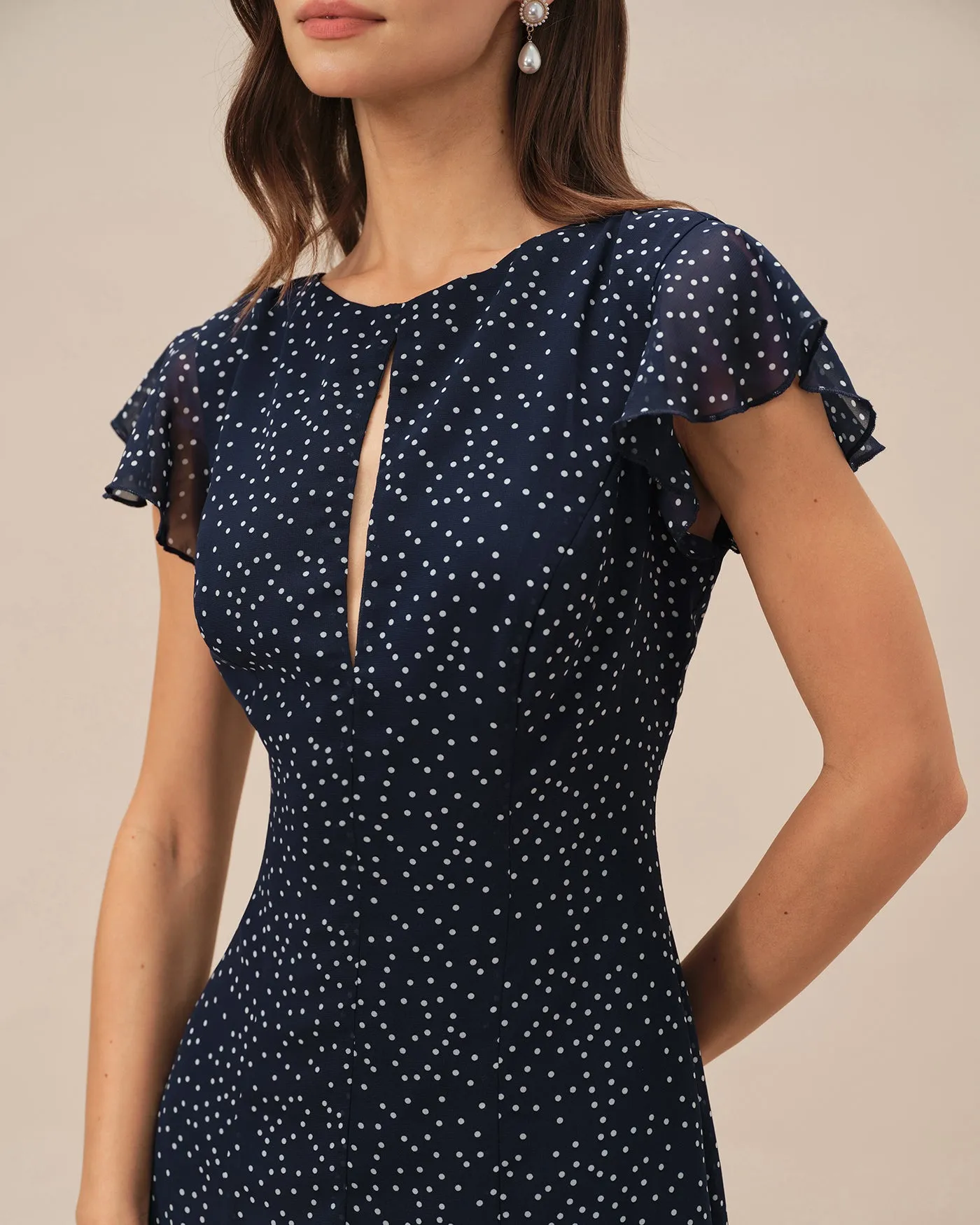 Blue Polka Dot Midi Dress sold by rihoas product image thumbnail 2