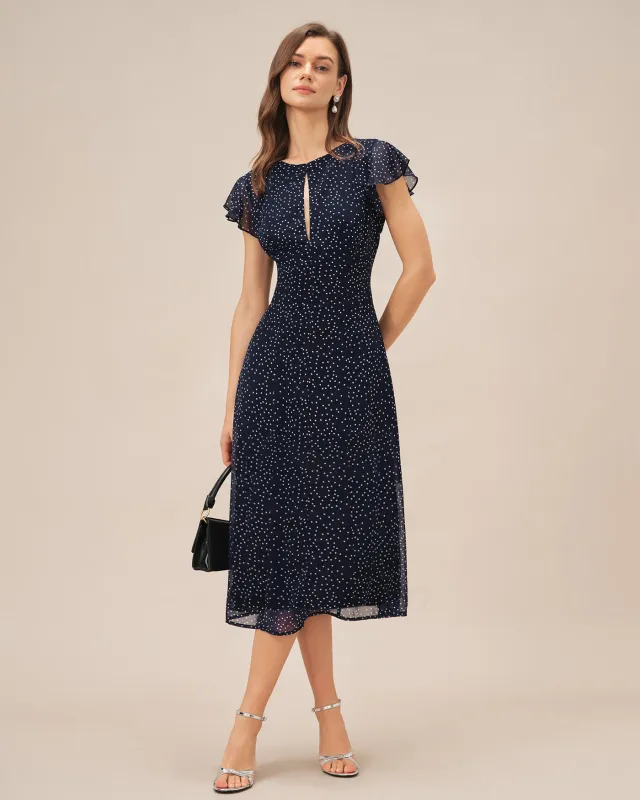 Blue Polka Dot Midi Dress sold by rihoas