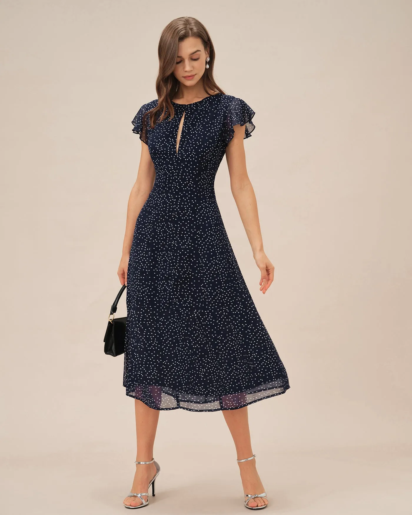 Blue Polka Dot Midi Dress sold by rihoas product image thumbnail 4