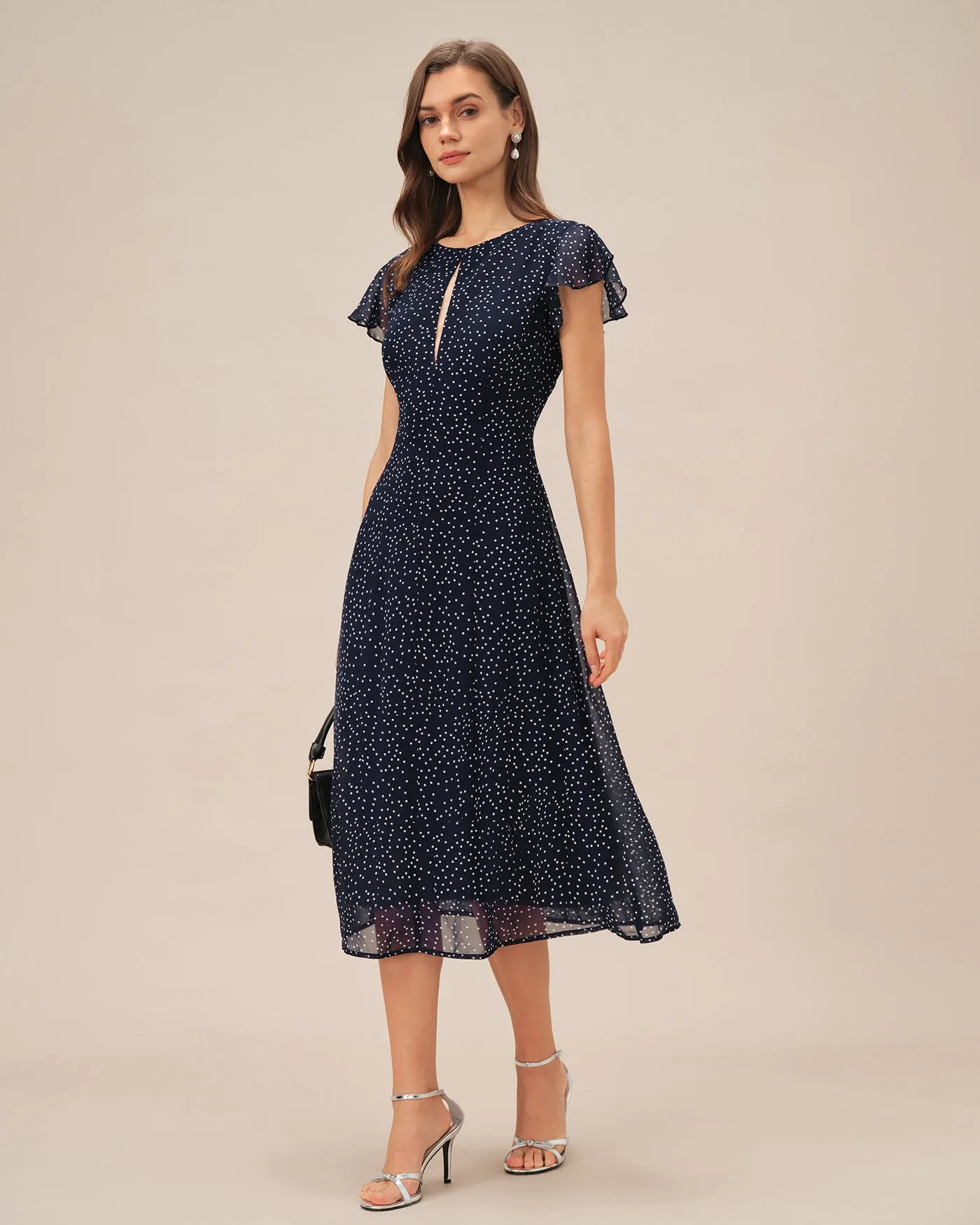 Blue Polka Dot Midi Dress sold by rihoas product image thumbnail 3