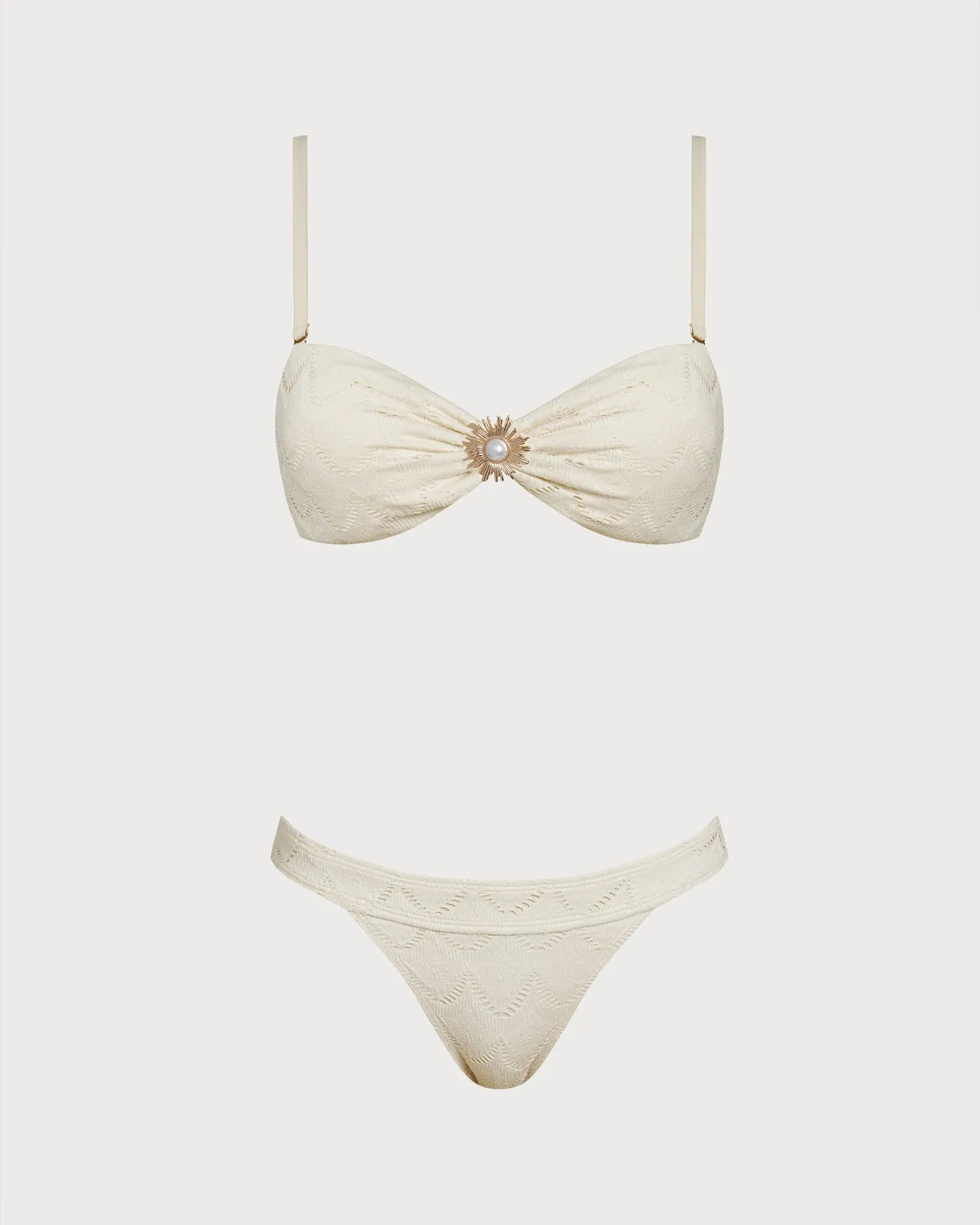 Off White Drawstring Bandeau Bikini Set sold by rihoas product image thumbnail 2