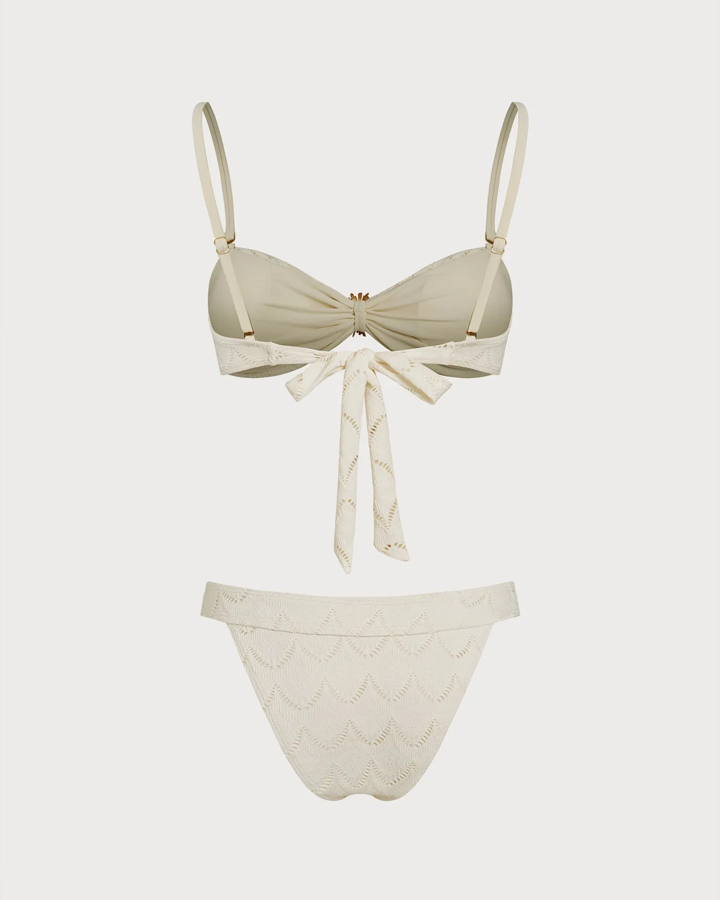 Off White Drawstring Bandeau Bikini Set sold by rihoas product image thumbnail 3
