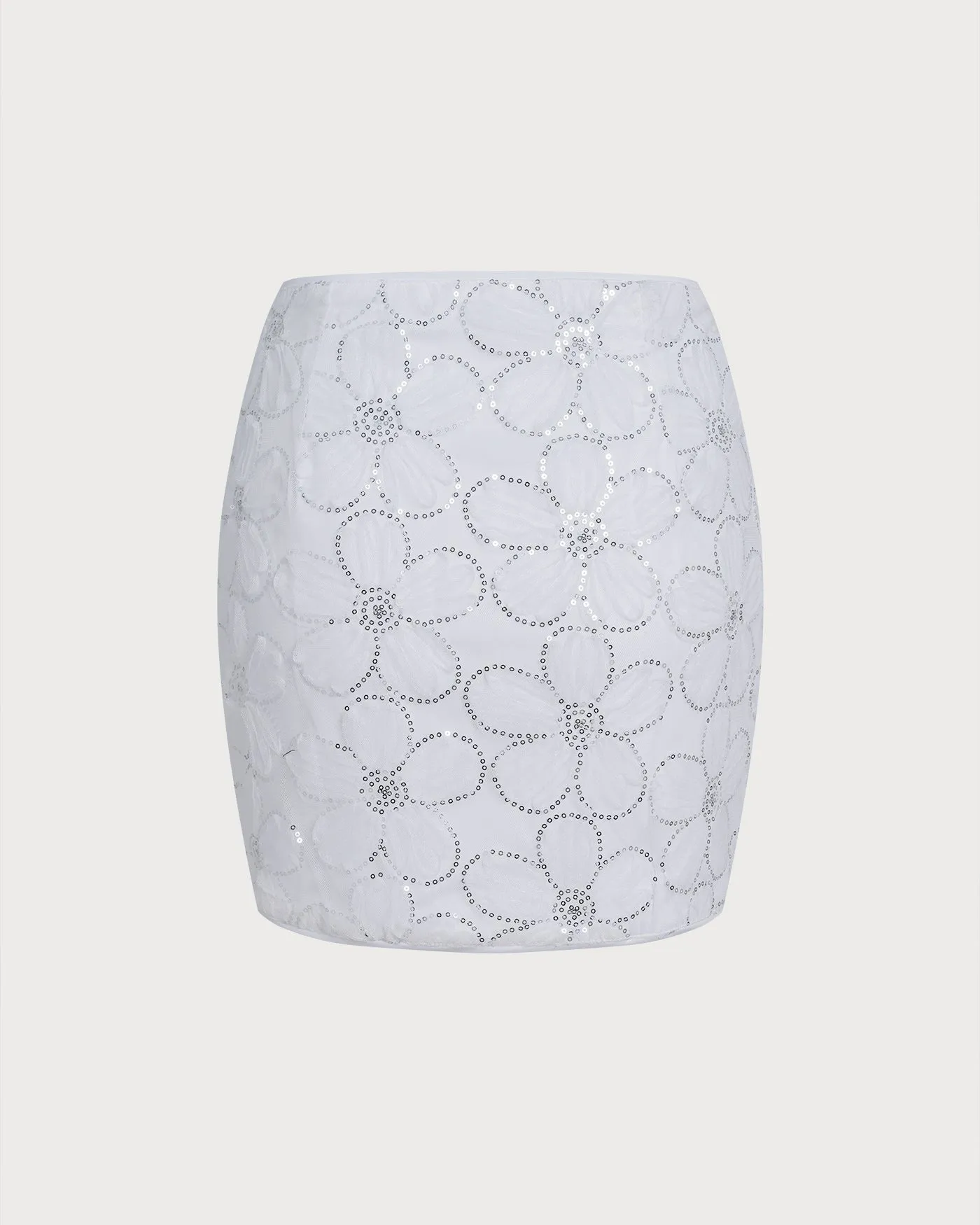 White Floral Sequins Mini Skirt sold by rihoas product image thumbnail 2