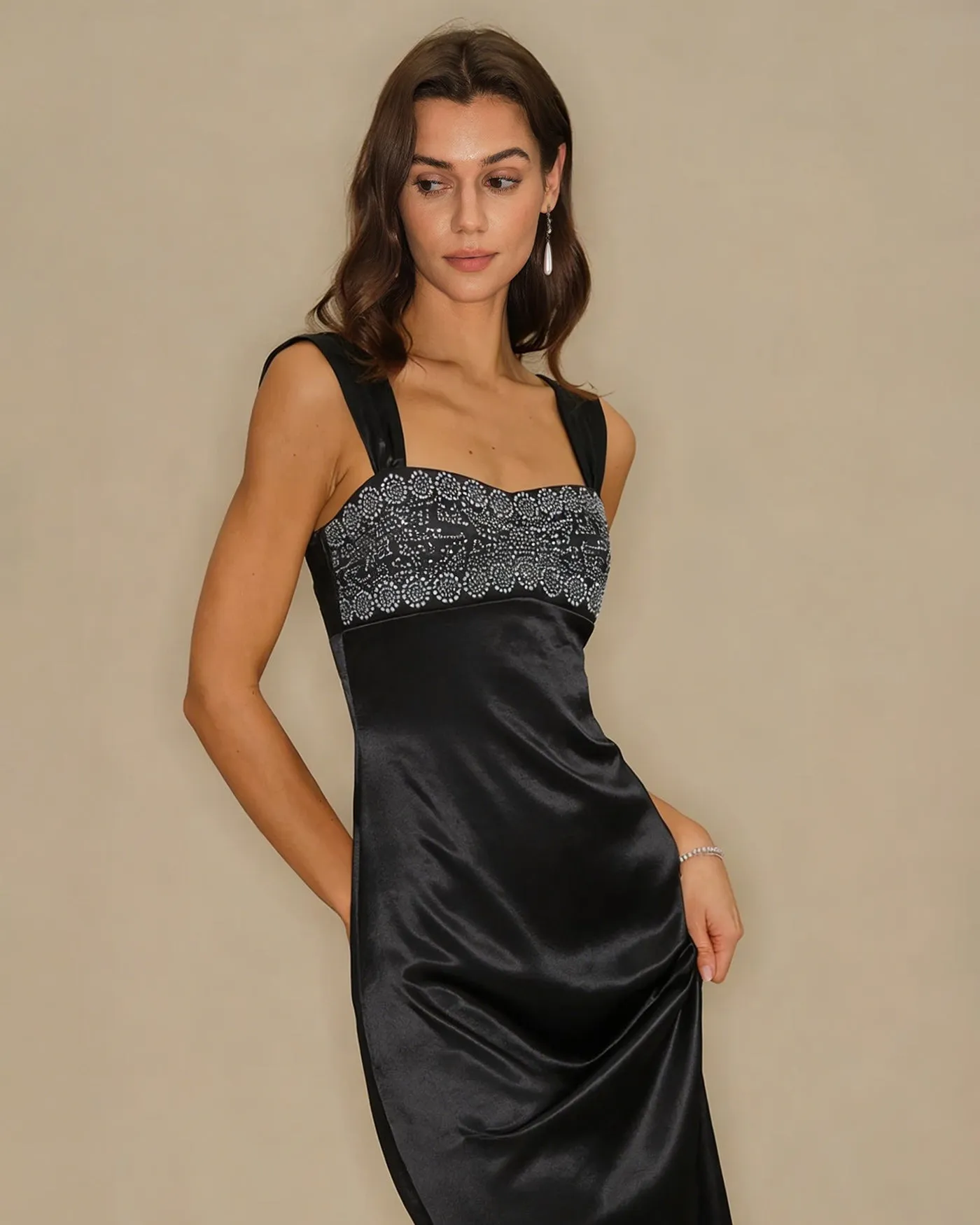 Black A-Line Slip Maxi Dress sold by rihoas product image thumbnail 2