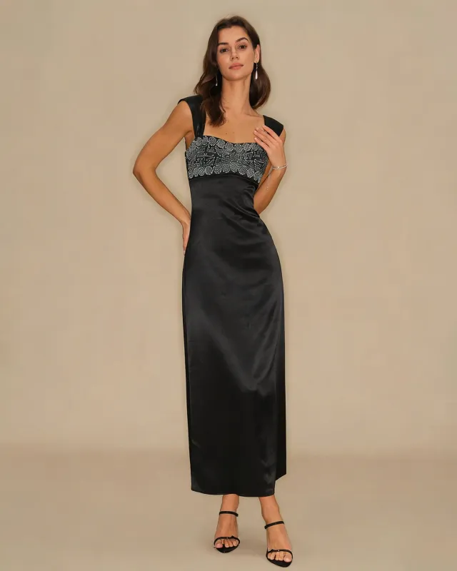 Black A-Line Slip Maxi Dress made by rihoas