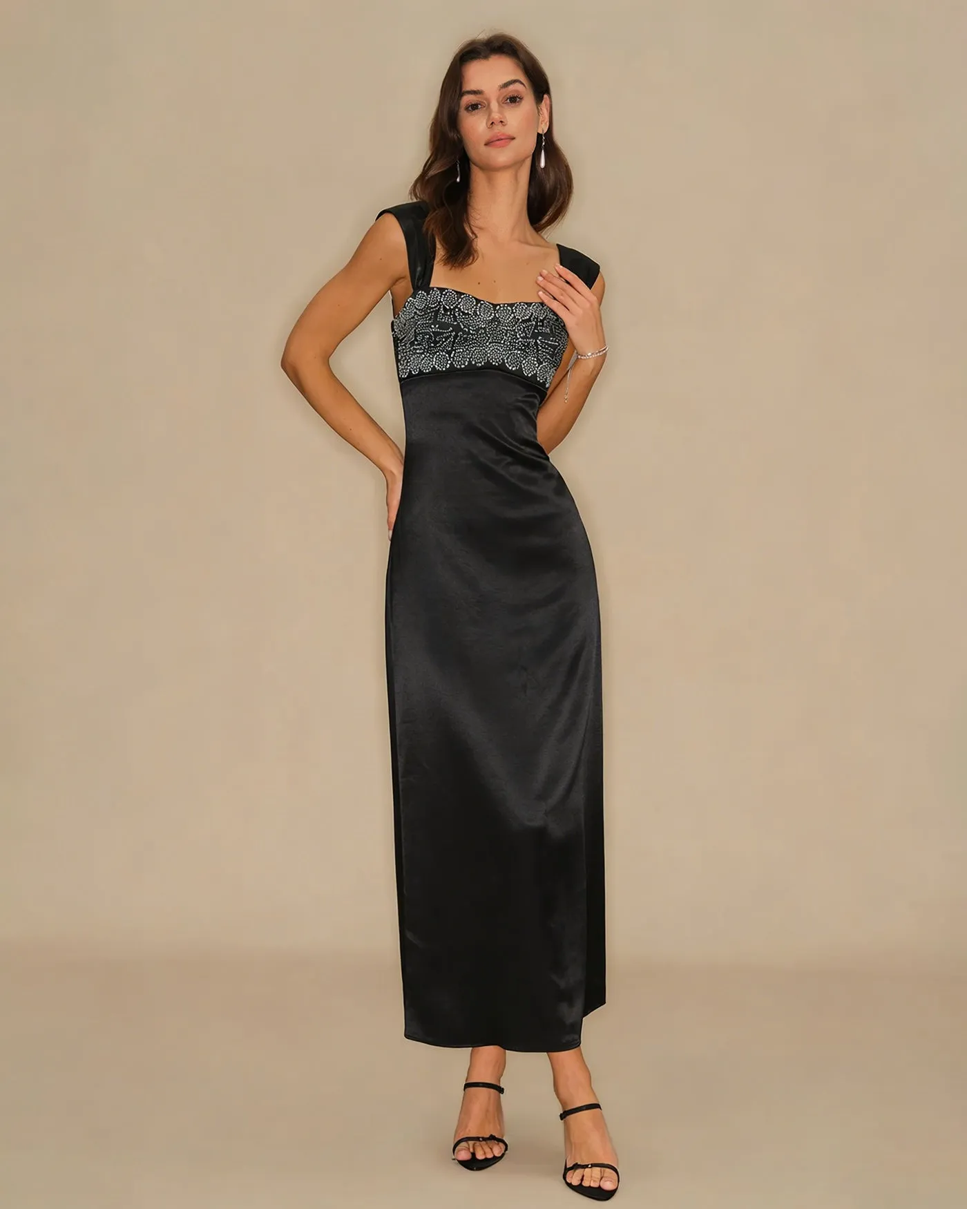 Black A-Line Slip Maxi Dress sold by rihoas