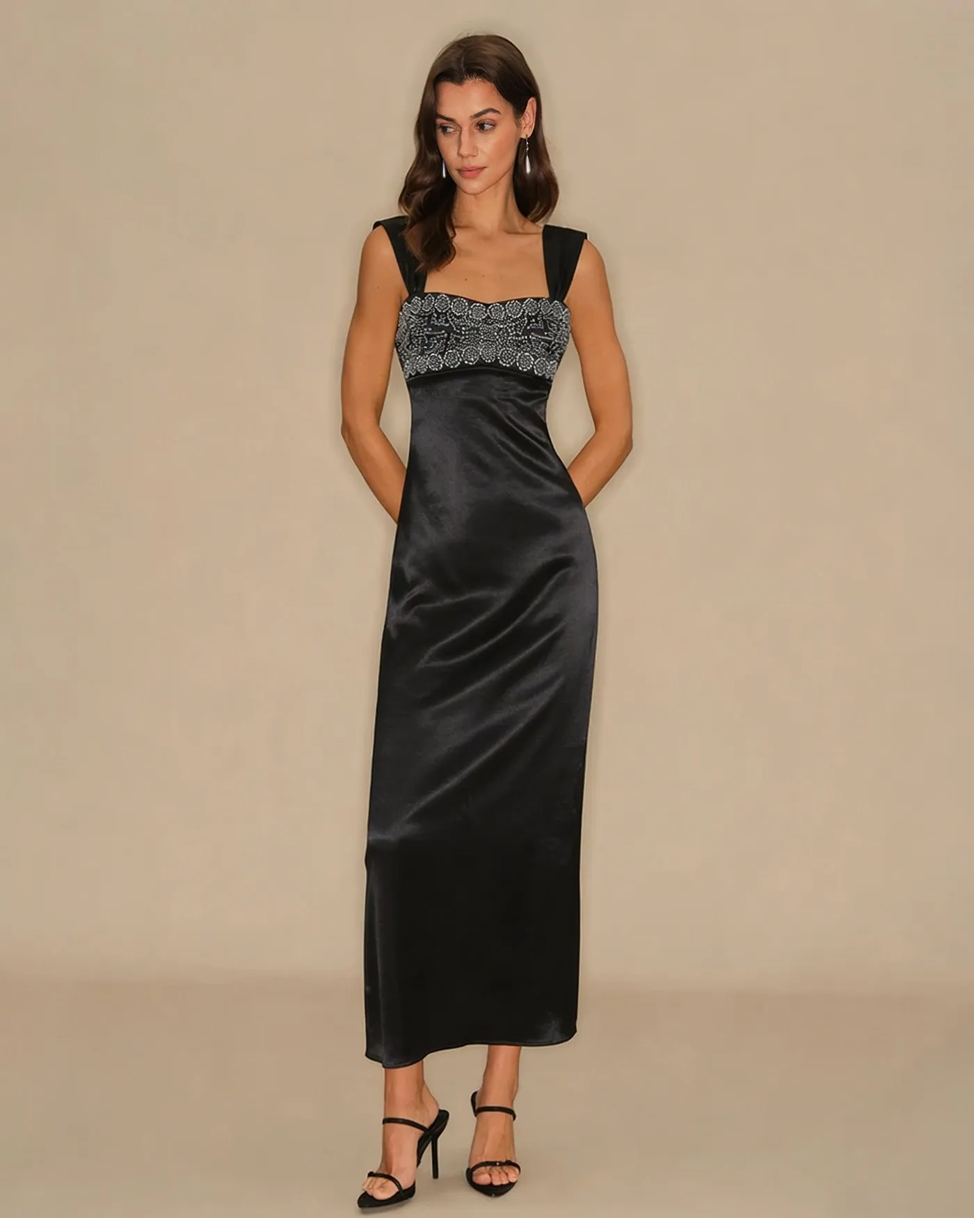 Black A-Line Slip Maxi Dress sold by rihoas product image thumbnail 3