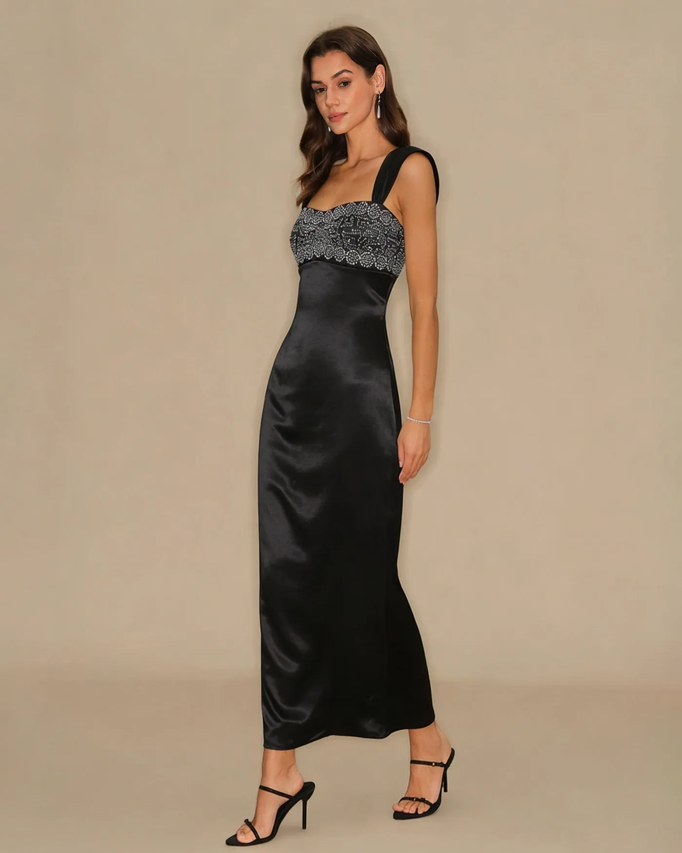 Black A-Line Slip Maxi Dress sold by rihoas product image thumbnail 4