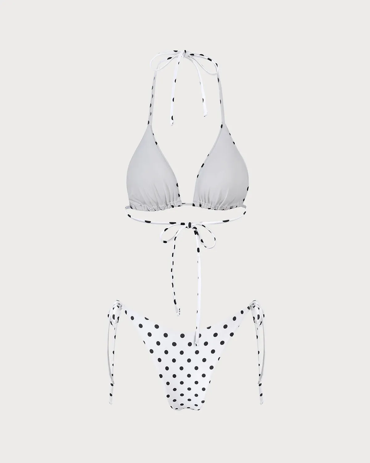 White Halter Polka Dot Triangle Bikini Set sold by rihoas product image thumbnail 3