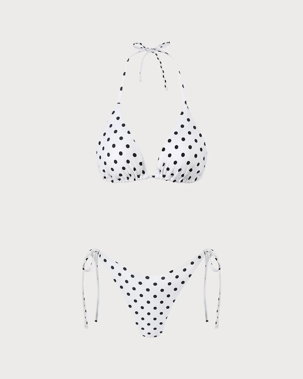 White Halter Polka Dot Triangle Bikini Set sold by rihoas product image thumbnail 2